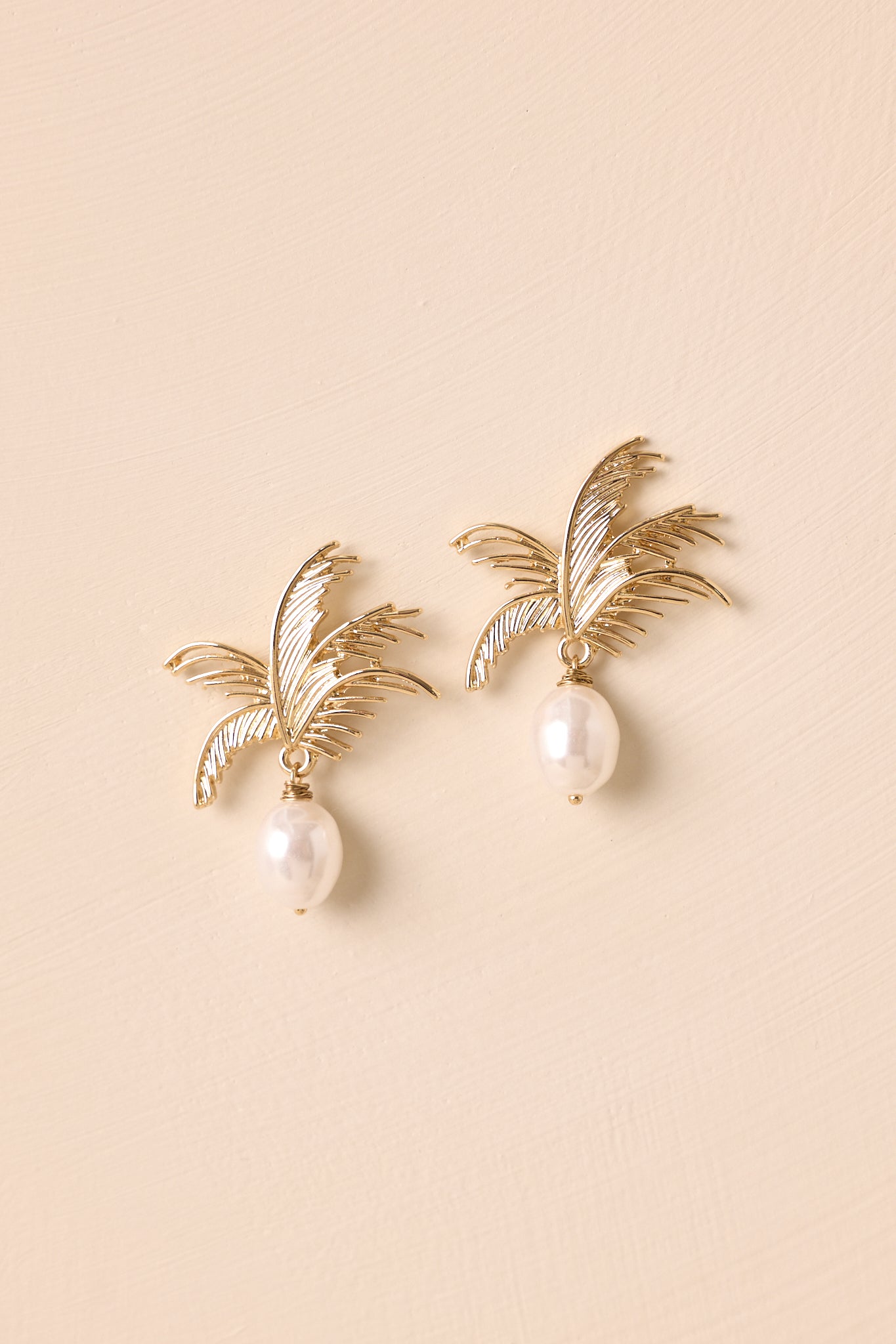 Laid Back Living Gold Ivory Pearl Palm Drop Earrings