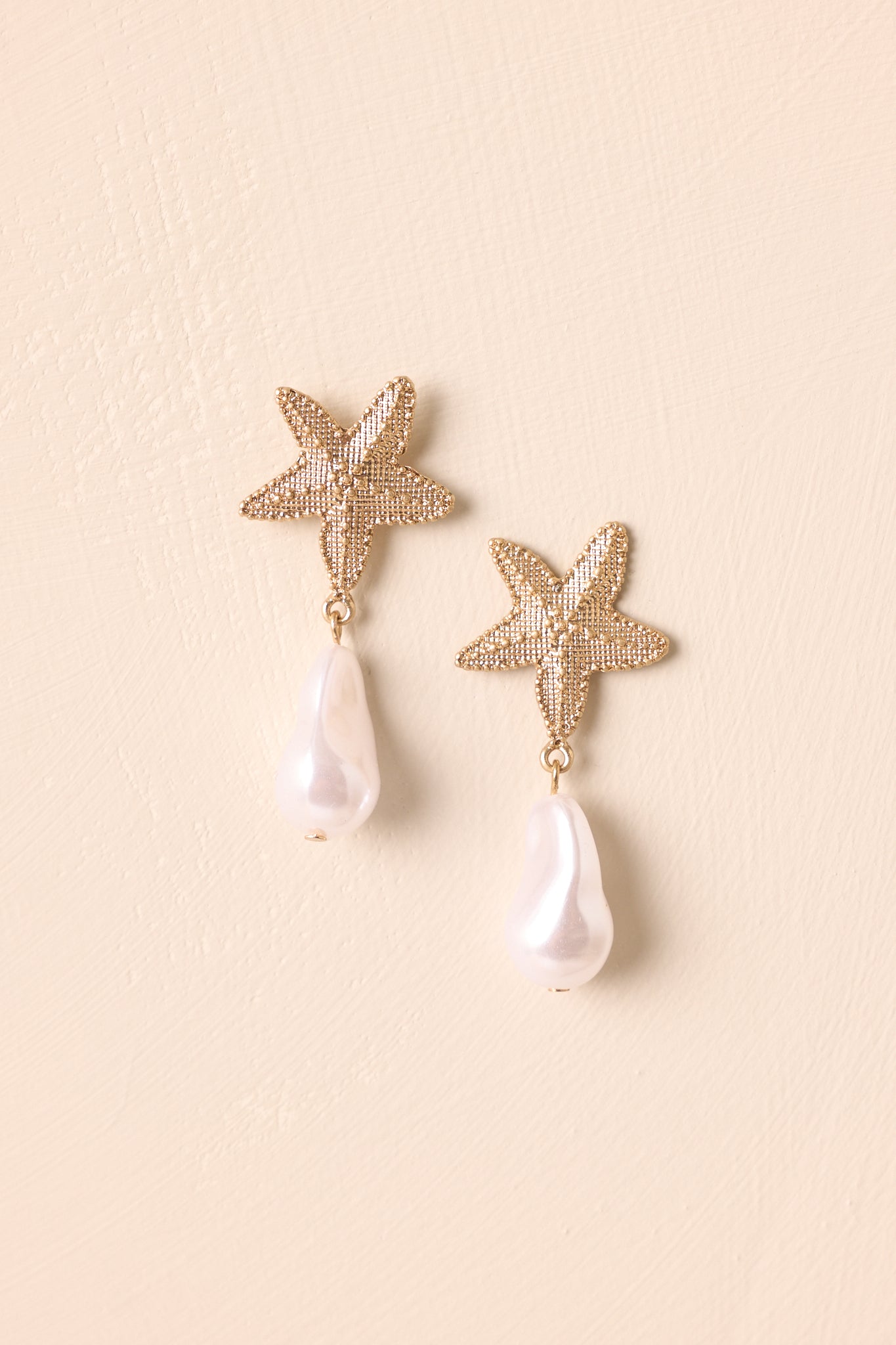 On Island Time Gold Ivory Pearl Starfish Drop Earrings
