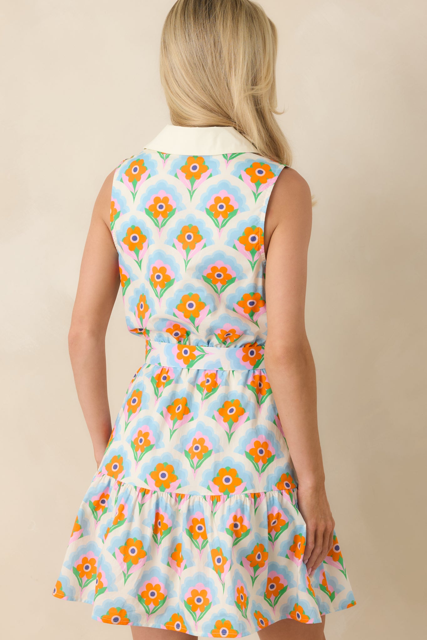 Weekend in Palm Springs Orange & Light Blue Floral Mini Dress