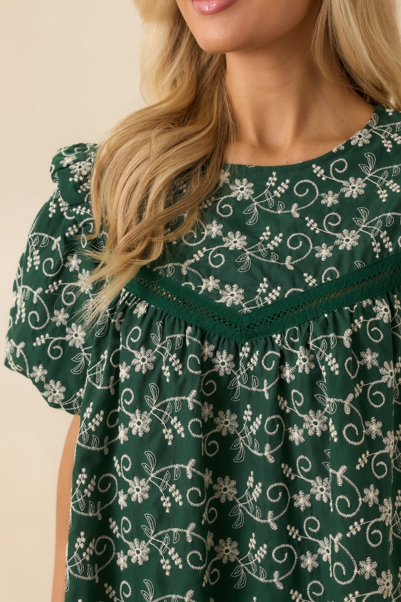 Already Knew Hunter Green Floral Embroidered Eyelet Mini Dress