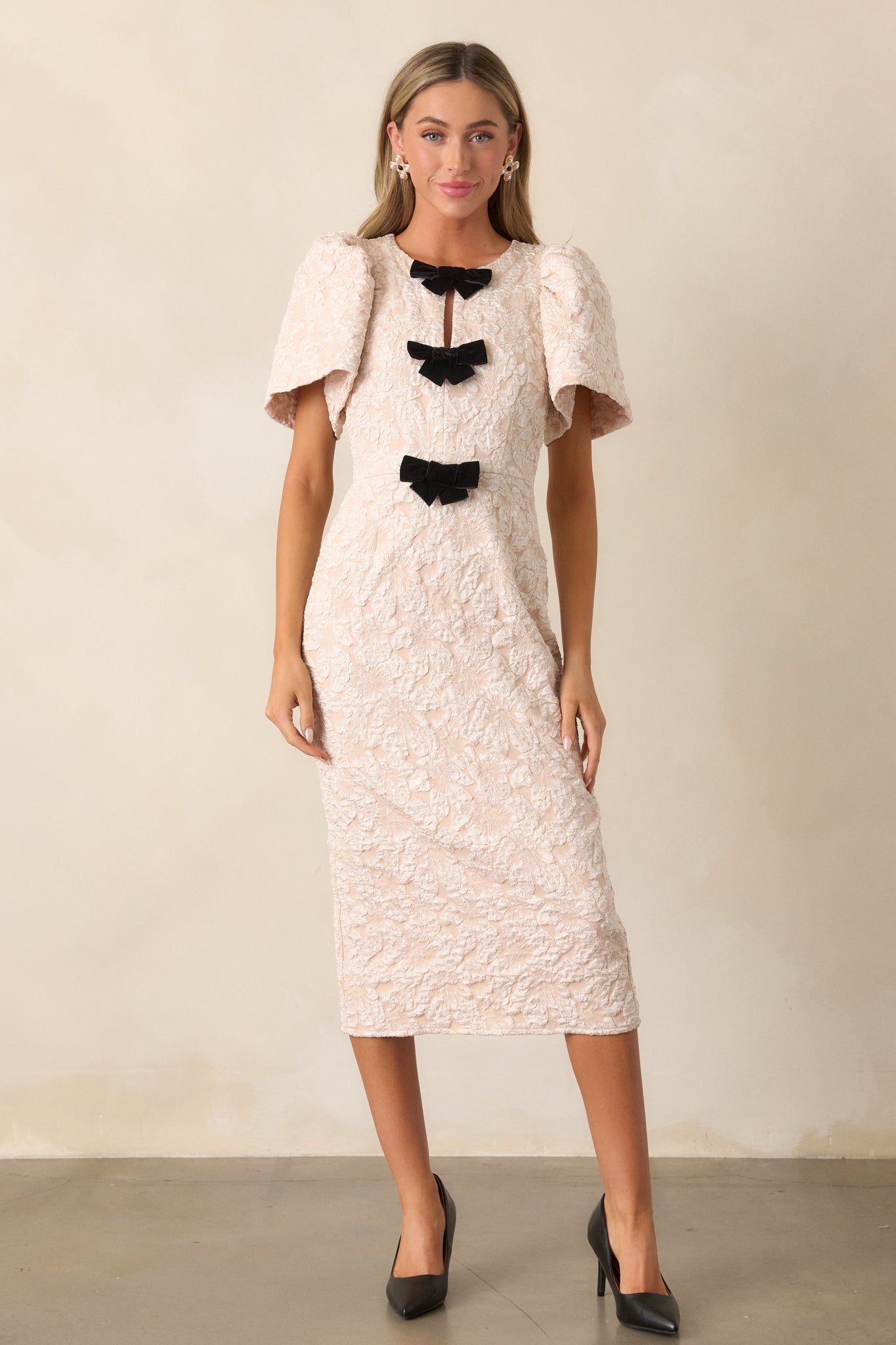 Simple Times Ecru Jacquard Midi Dress Simple Times Ecru Jacquard Midi Dress