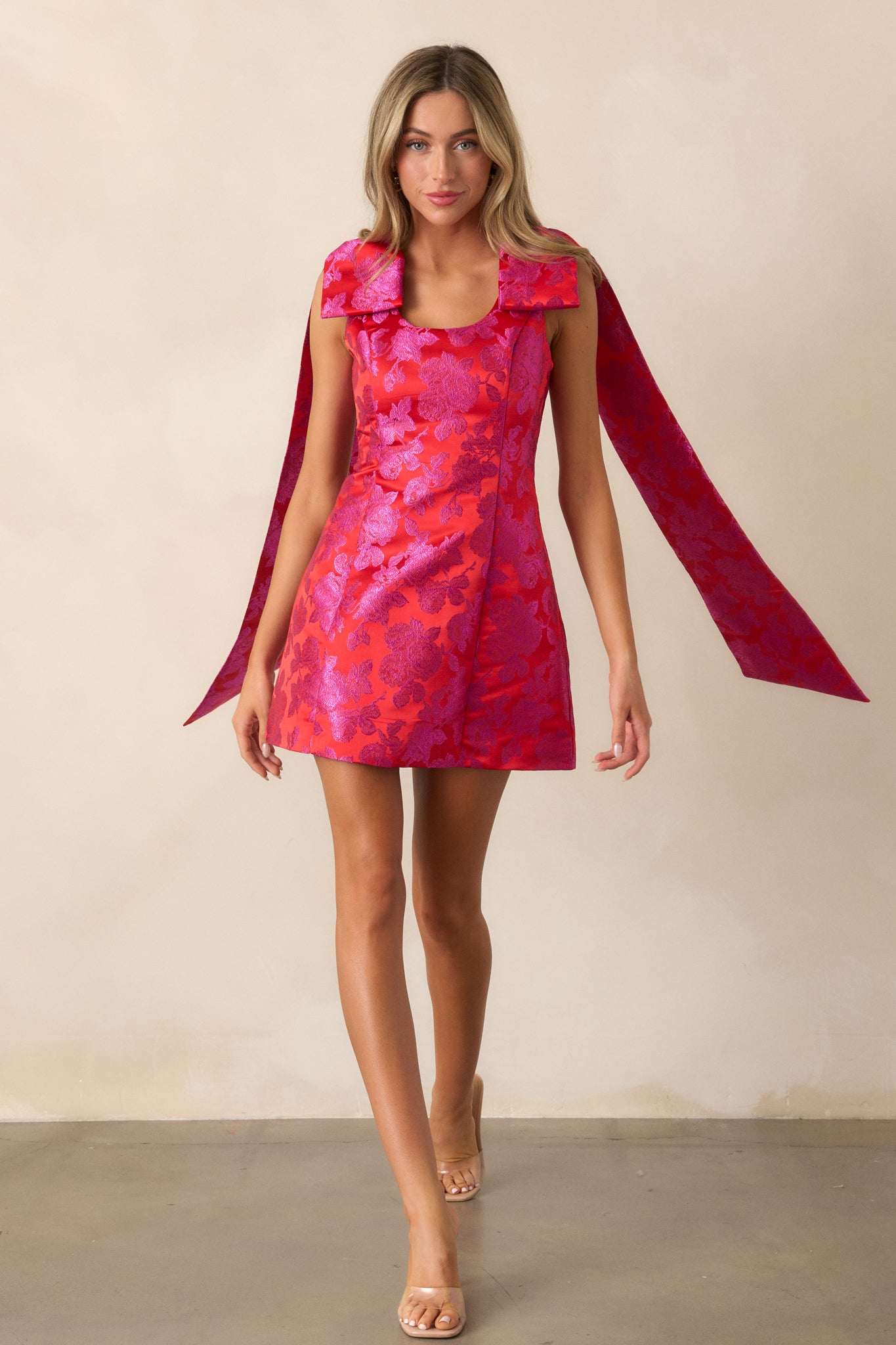 Red Floral Jacquard Mini Dress - All Dresses | Red Dress Red Floral Jacquard Mini Dress - All Dresses | Red Dress