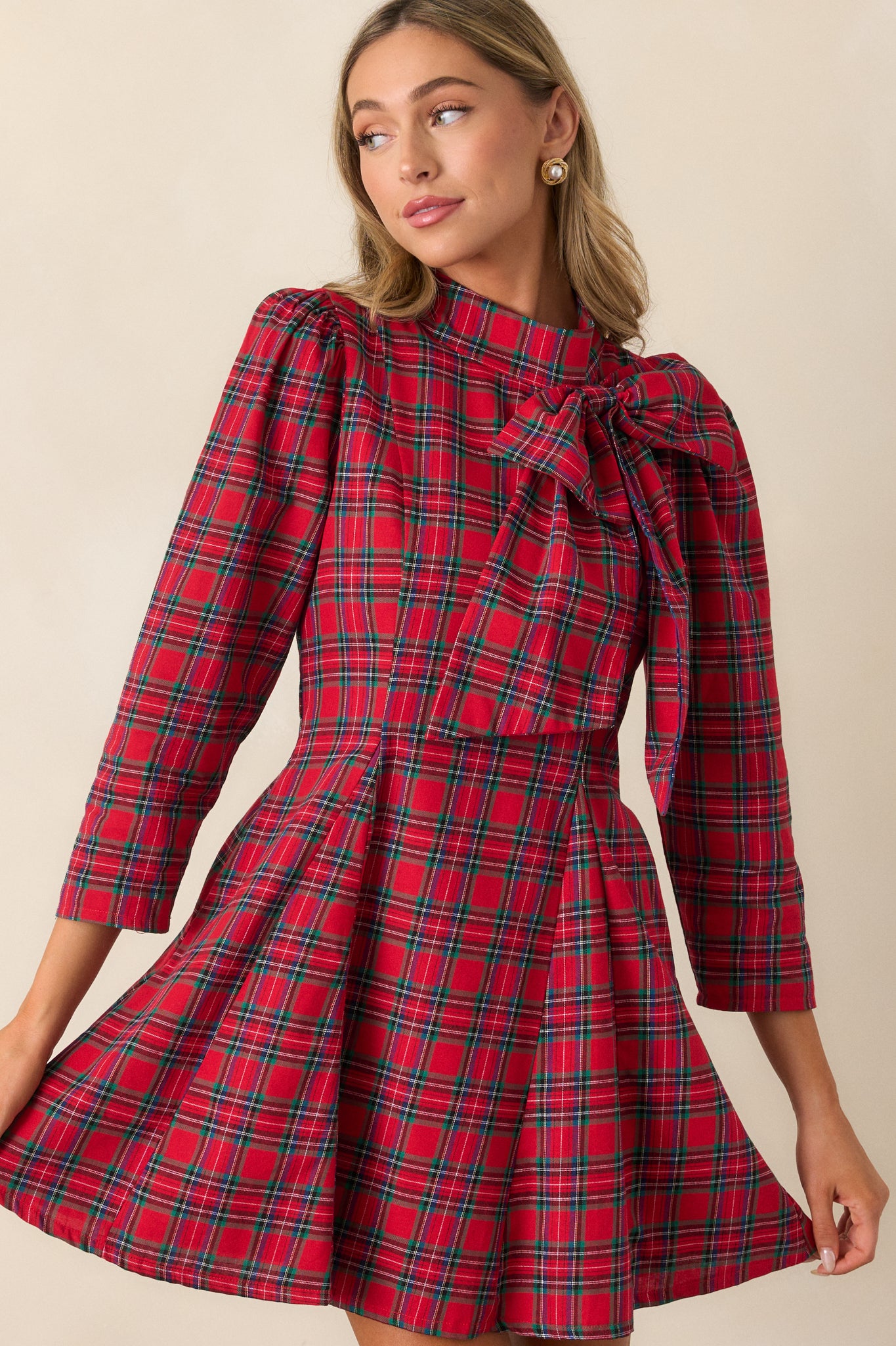 Red Plaid Bow Neck Mini Dress - All Dresses | Red Dress Red Plaid Bow Neck Mini Dress - All Dresses | Red Dress