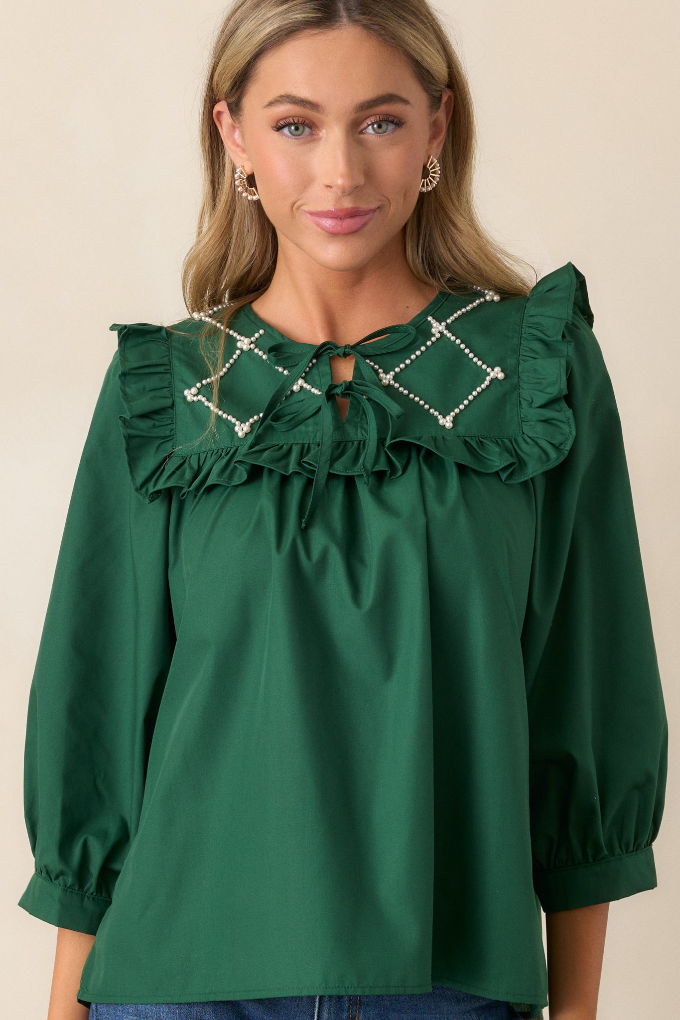 Hunter Green Ruffle Puff Sleeve Top - For The Teacher | Red Dress Hunter Green Ruffle Puff Sleeve Top - For The Teacher | Red Dress