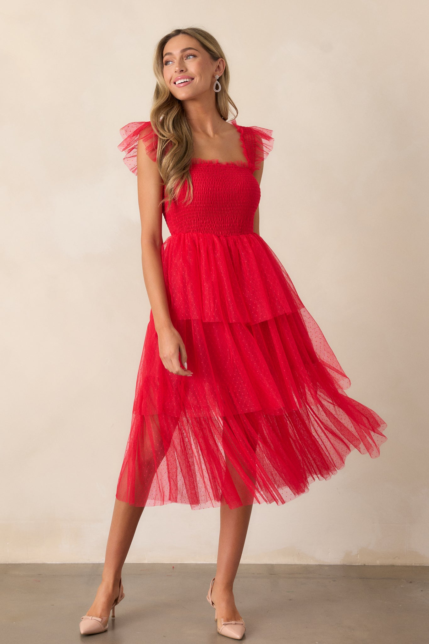 Red Tiered Midi Dress - All Dresses | Red Dress Red Tiered Midi Dress - All Dresses | Red Dress