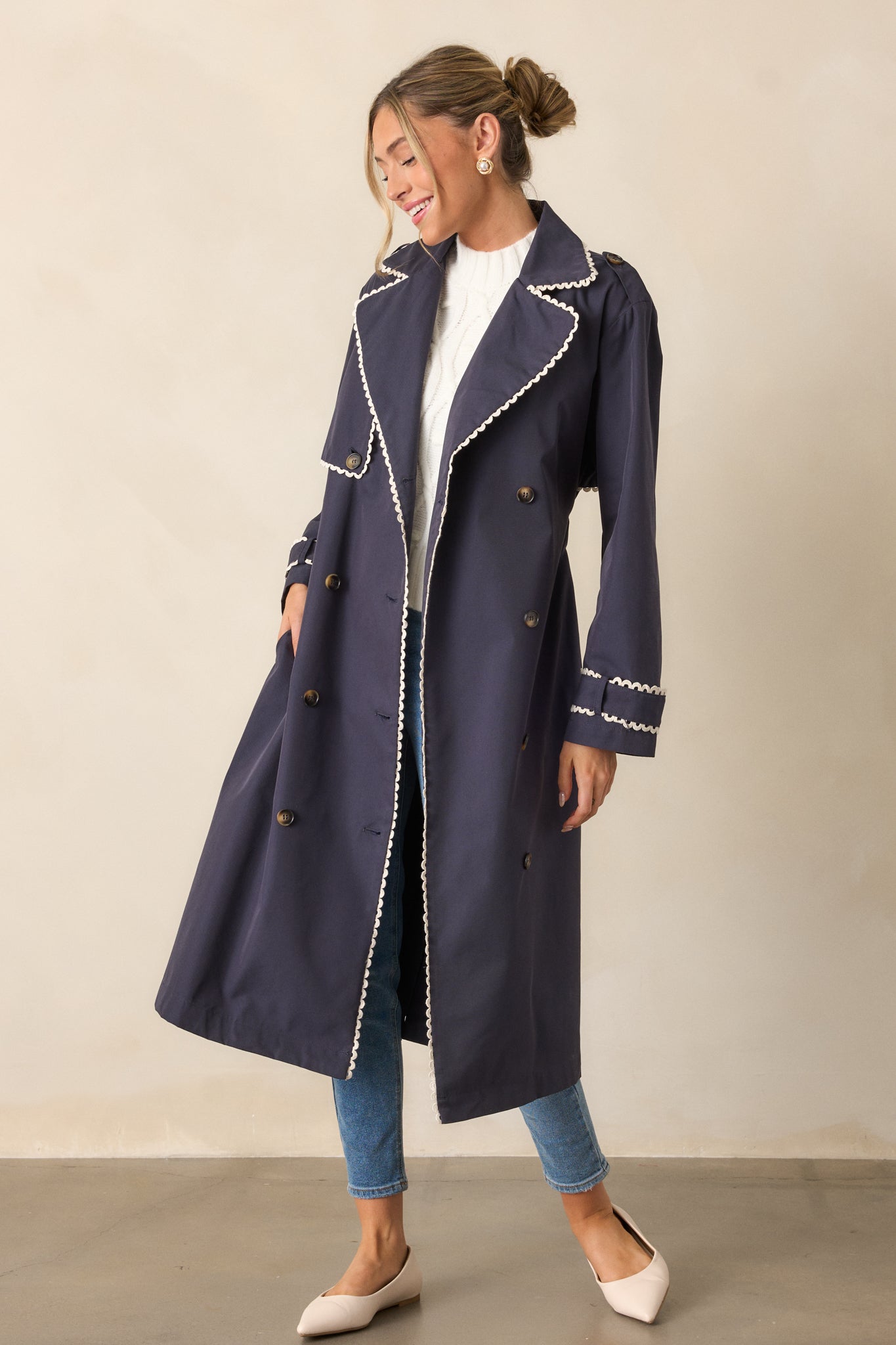 Navy RicRac Trench Coat - All Outerwear | Red Dress Navy RicRac Trench Coat - All Outerwear | Red Dress