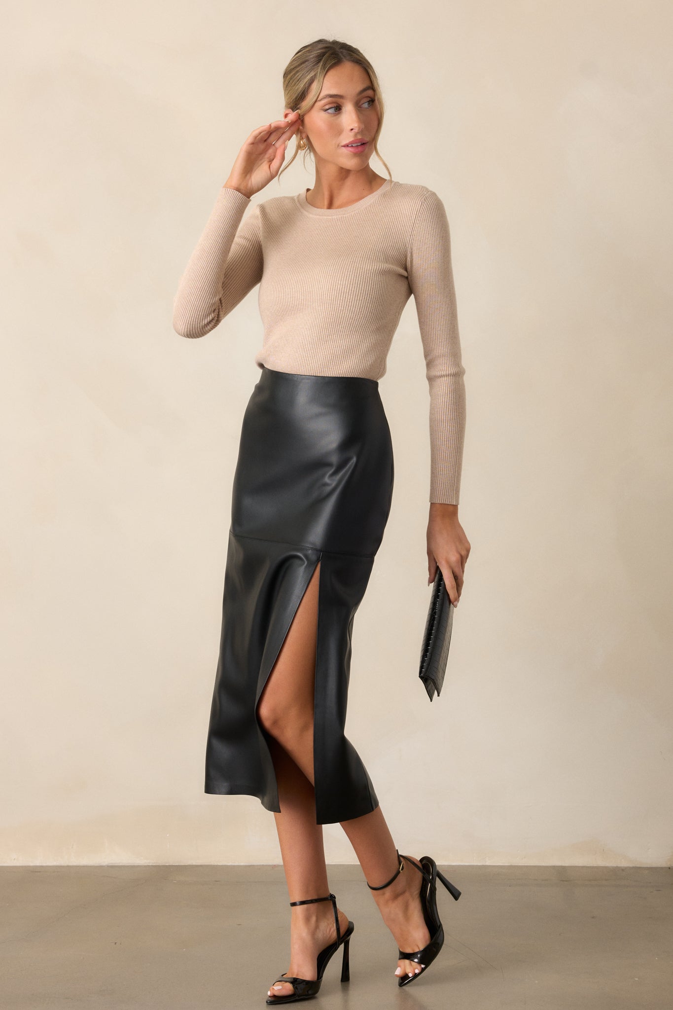 Z Supply Metropolitan Black Faux Leather Midi Skirt Z Supply Metropolitan Black Faux Leather Midi Skirt