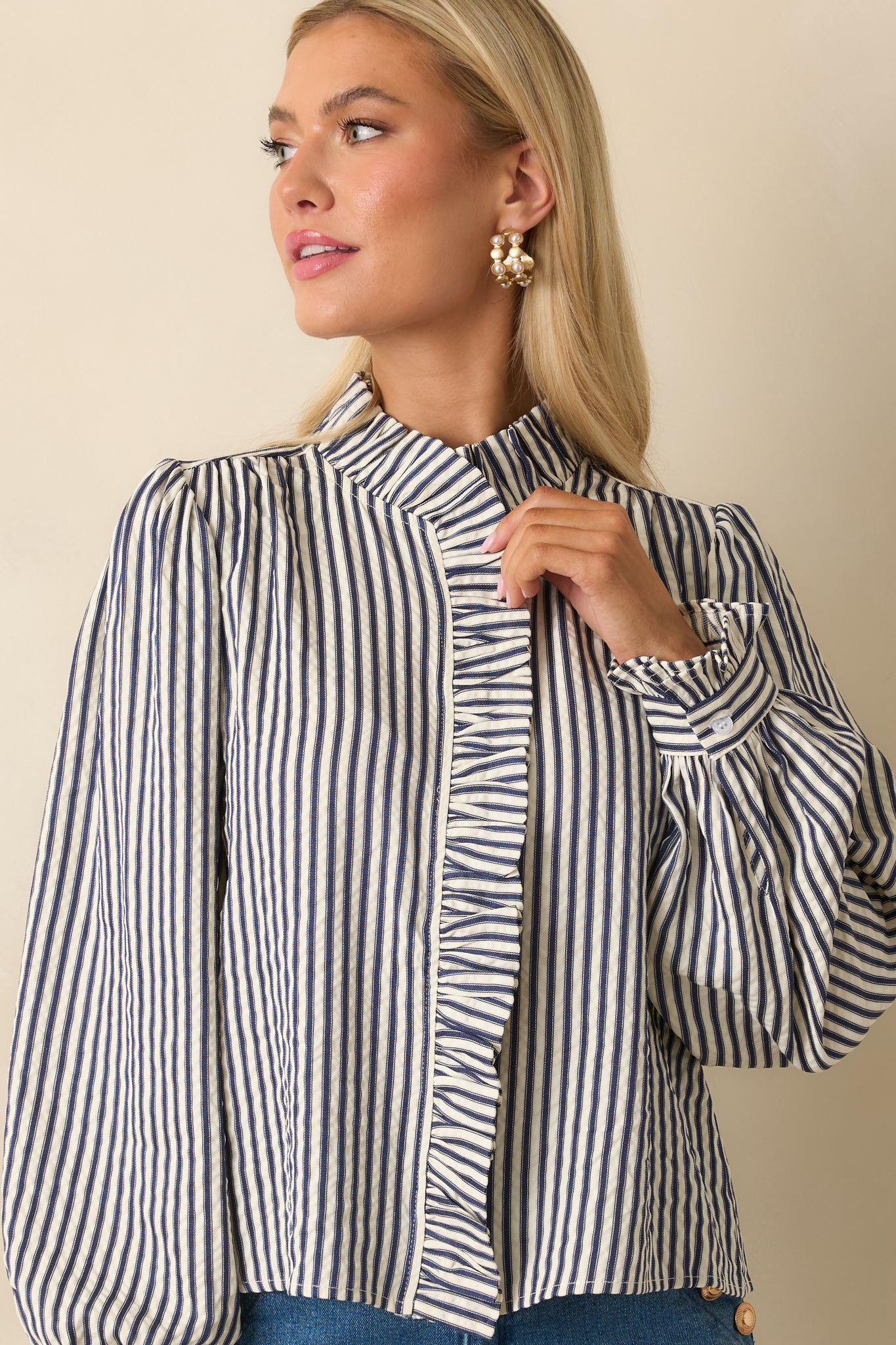 Cropped view showcasing lightweight texture and fine stripe detailing across the front.