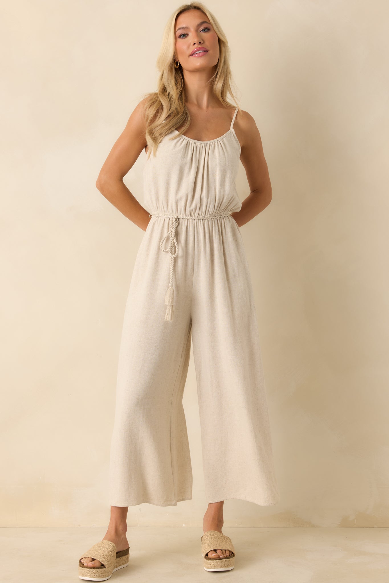 Front view showcasing smocked back panel’s influence on fit and waist definition.