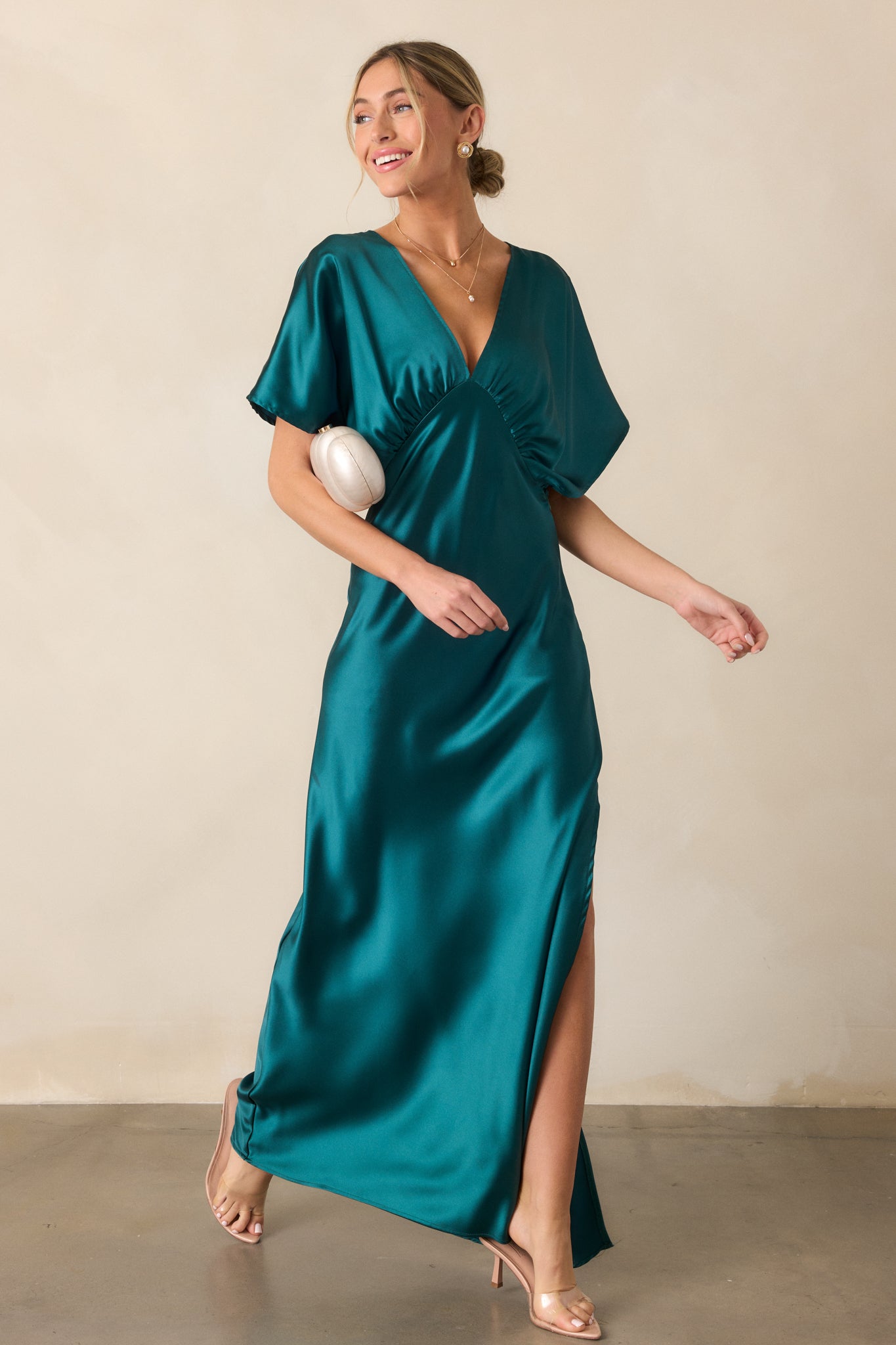 Teal Satin Kimono Sleeve Maxi Dress All Dresses Red Dress