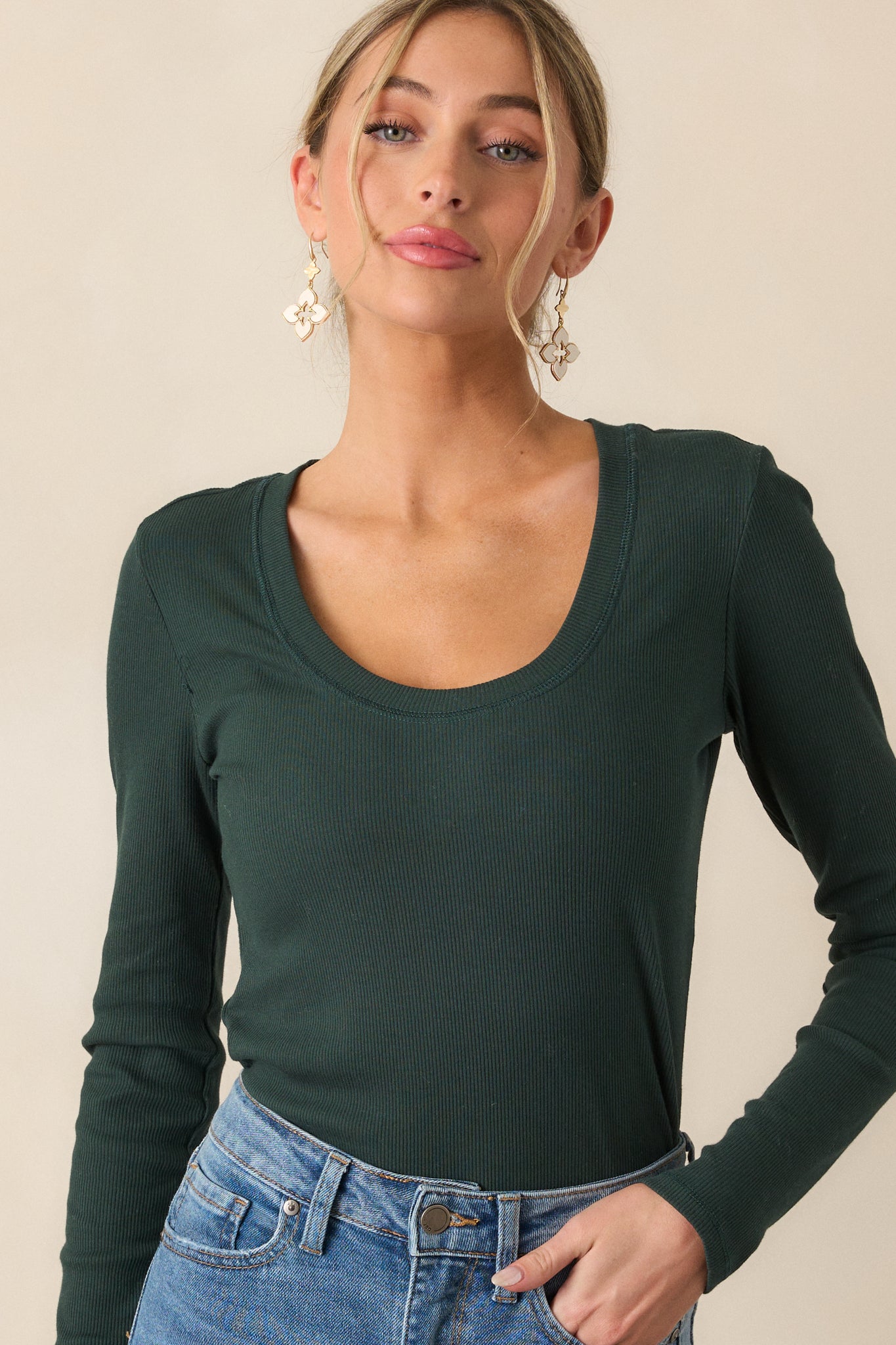 Z Supply Sirena Rib Long Sleeve Top In Cyprus Green | Red Dress Z Supply Sirena Rib Long Sleeve Top In Cyprus Green | Red Dress