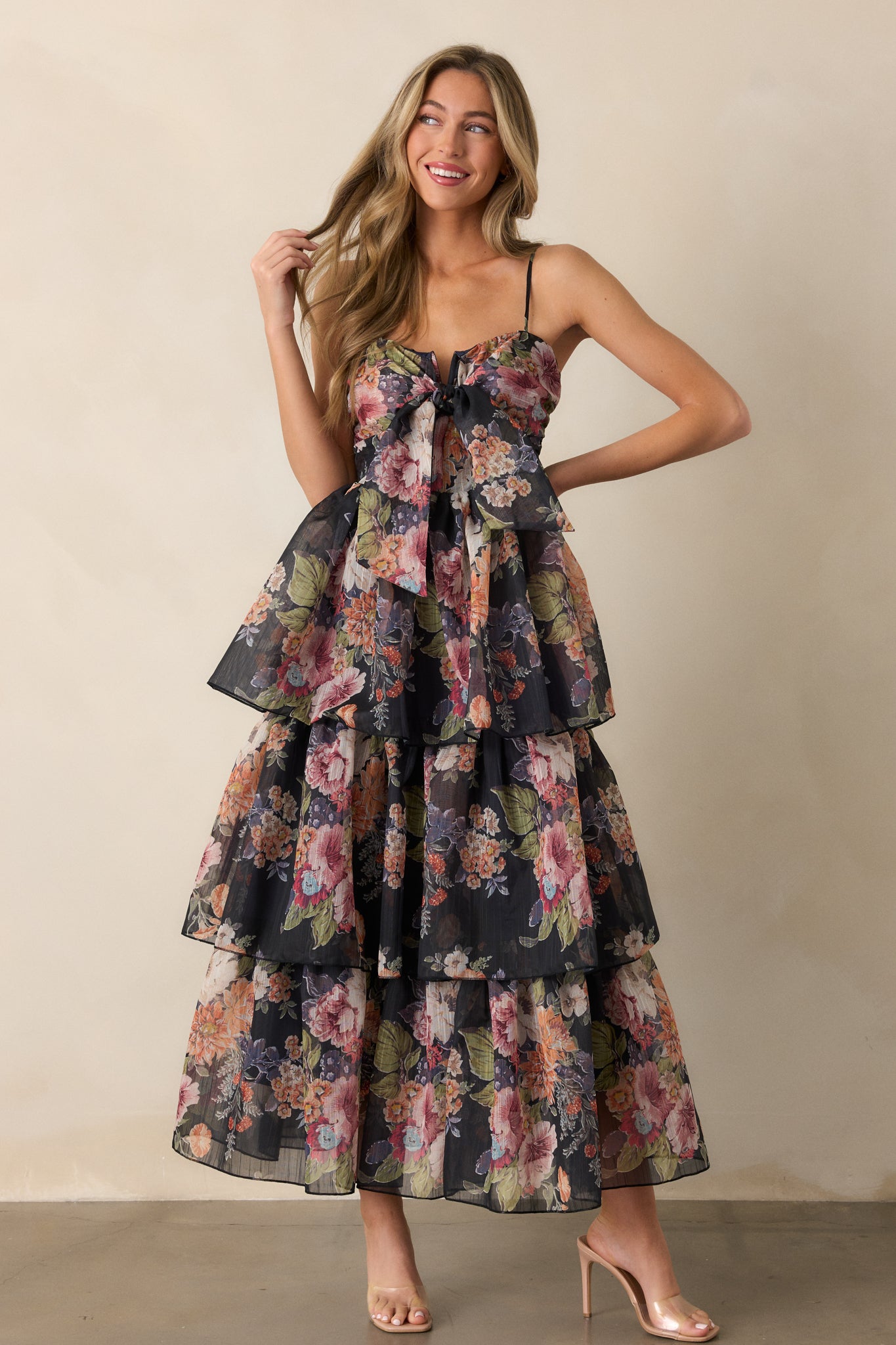 Navy Floral Tiered Midi Dress - All Dresses | Red Dress Navy Floral Tiered Midi Dress - All Dresses | Red Dress