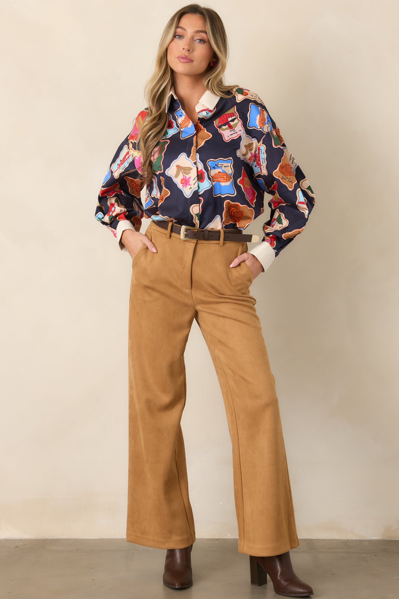 FRNCH Avon Midnight Blue Multi Stamp Button-Up Shirt