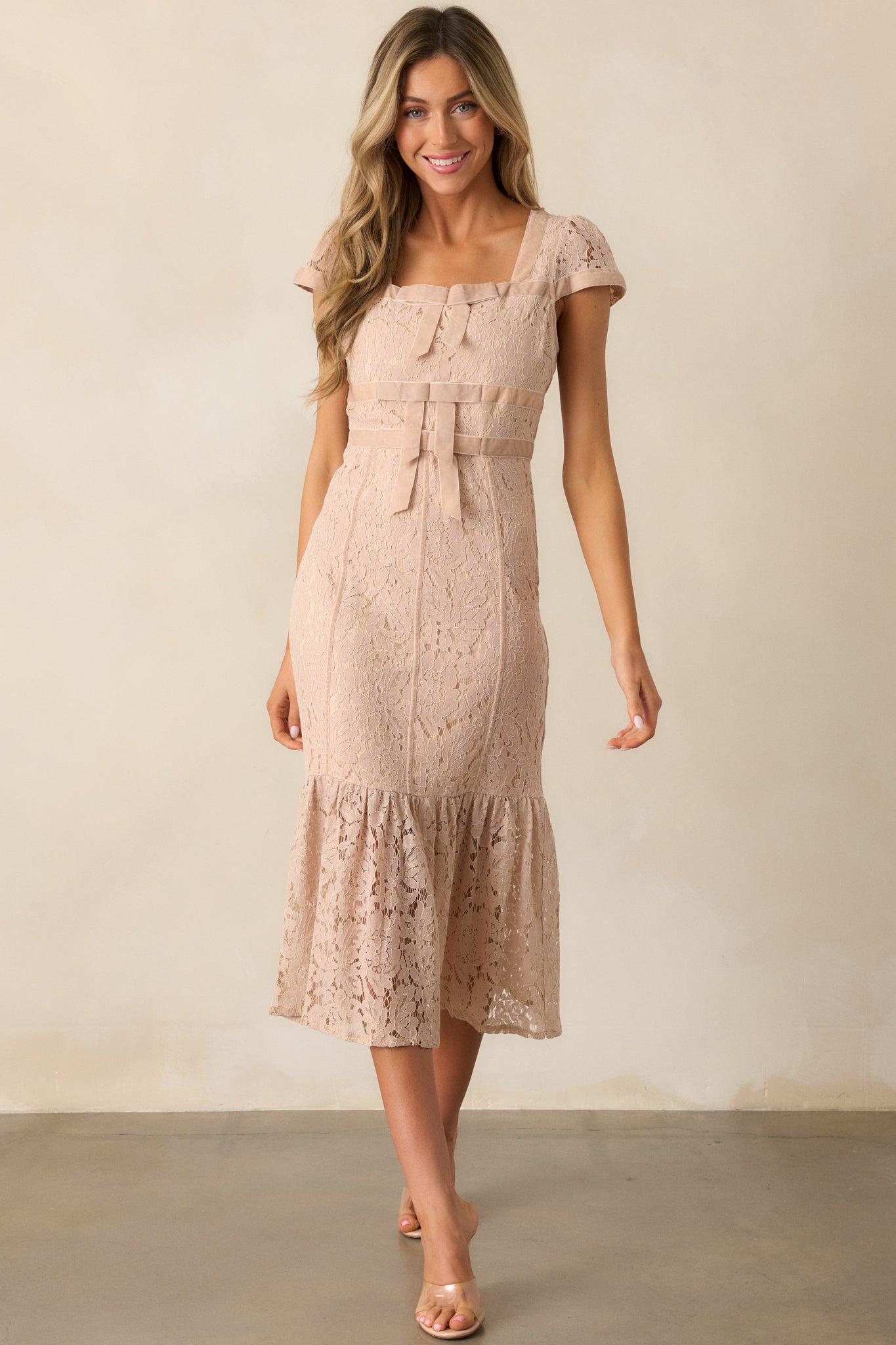 Cobblestone Chronicles Blush Lace Midi Dress Cobblestone Chronicles Blush Lace Midi Dress
