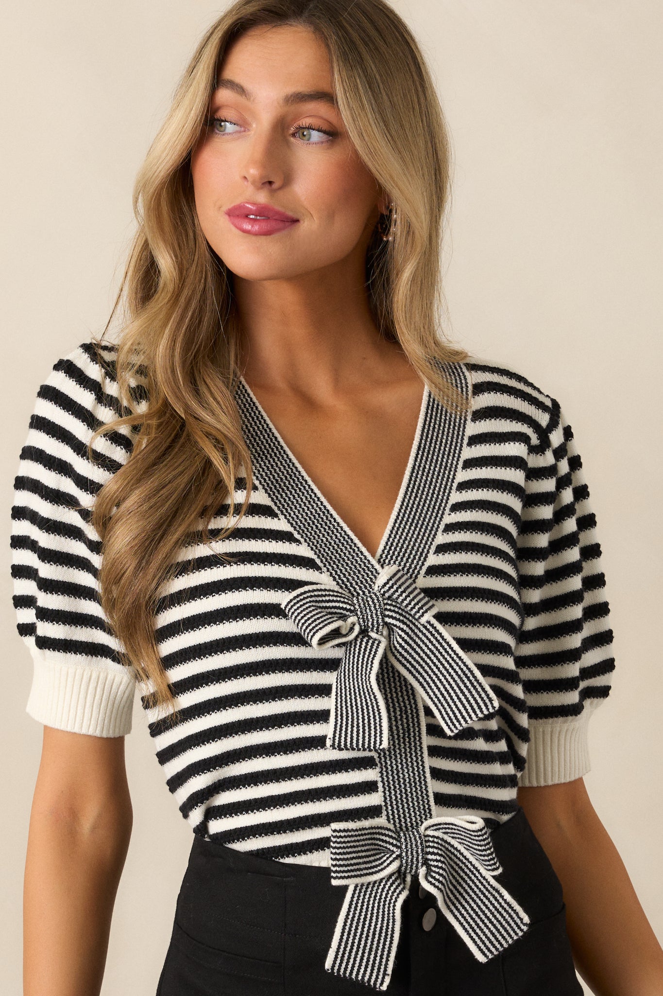 Black Stripe Short Sleeve Sweater - All Tops | Red Dress Black Stripe Short Sleeve Sweater - All Tops | Red Dress