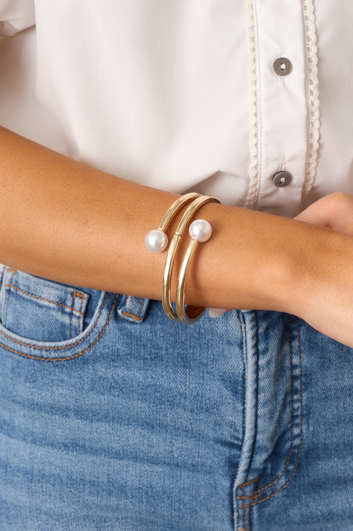 Gold and Ivory Faux Pearl Bracelet - All Jewelry | Red Dress Gold and Ivory Faux Pearl Bracelet - All Jewelry | Red Dress