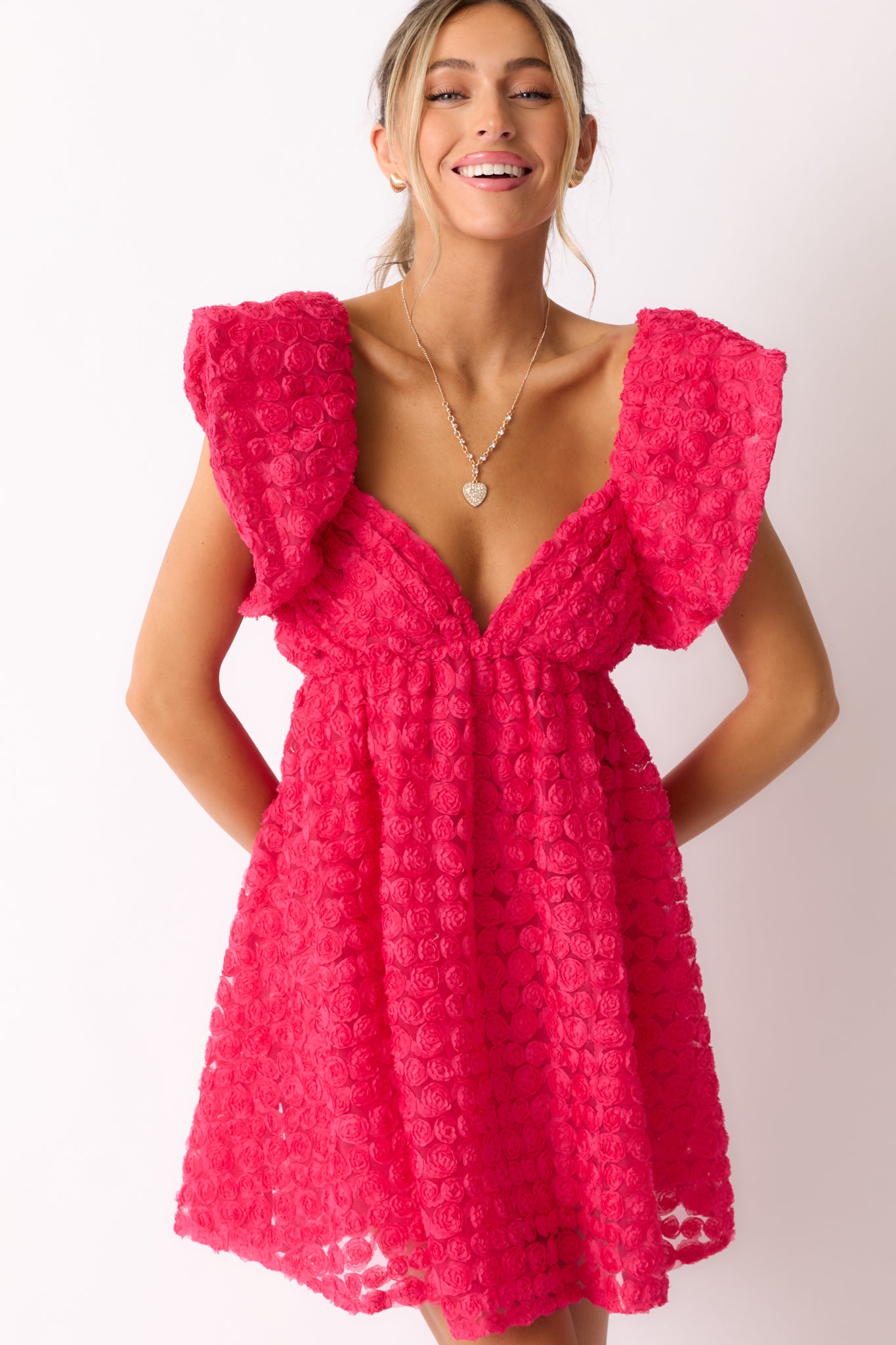 Blooming Love Hot Pink Flutter Sleeve Mini Dress Blooming Love Hot Pink Flutter Sleeve Mini Dress