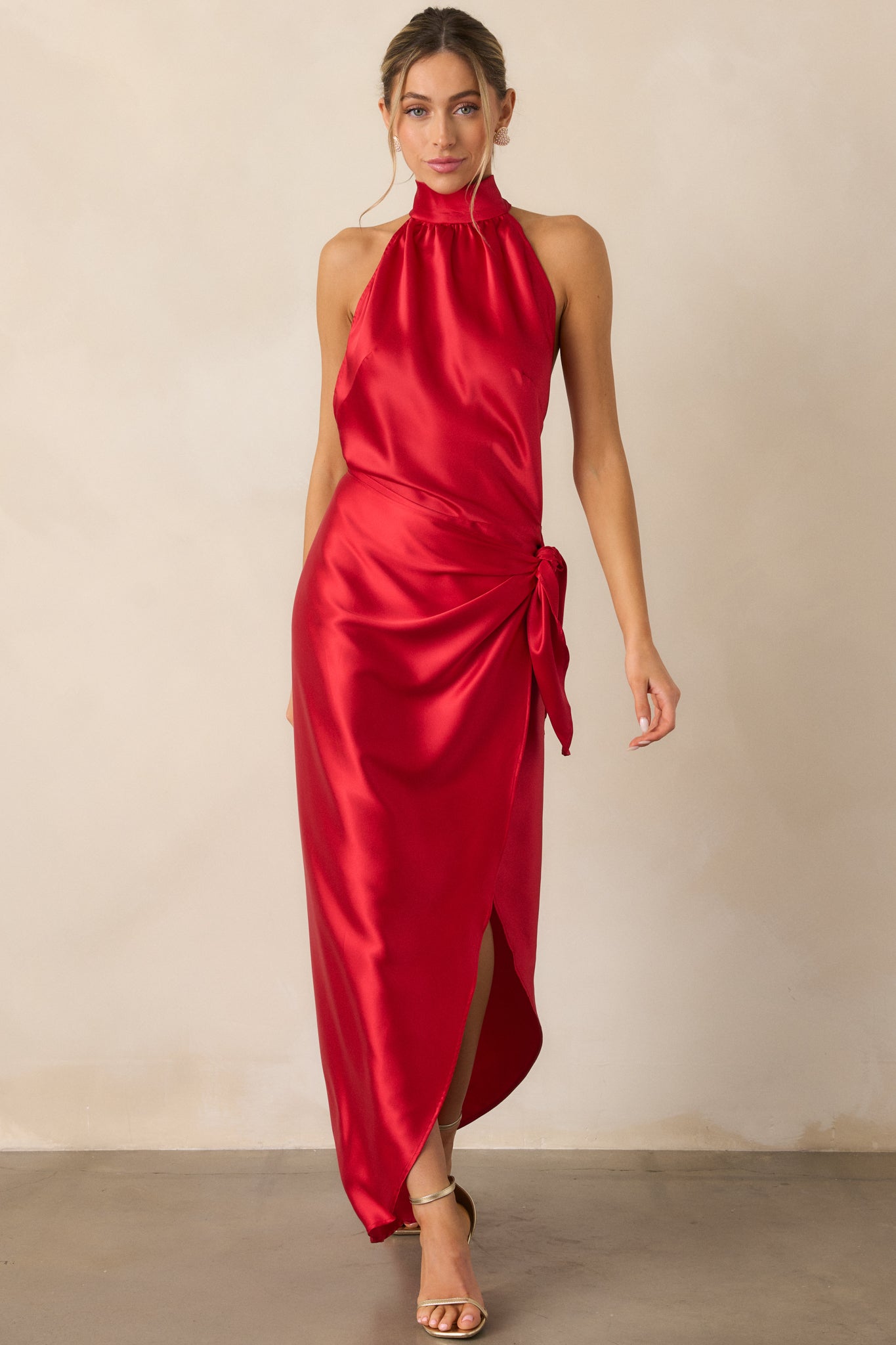 Red Satin Halter Neck Maxi Dress - All Dresses | Red Dress Red Satin Halter Neck Maxi Dress - All Dresses | Red Dress