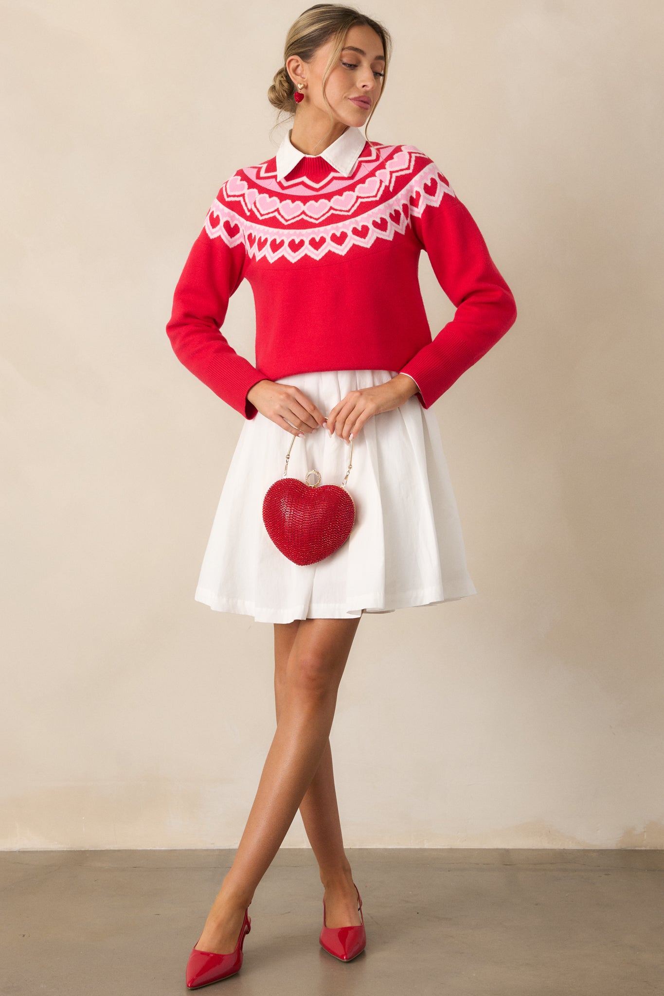 red mock neck sweater dress Red Mock Neck Ribbed Long Sleeve Sweater Dress