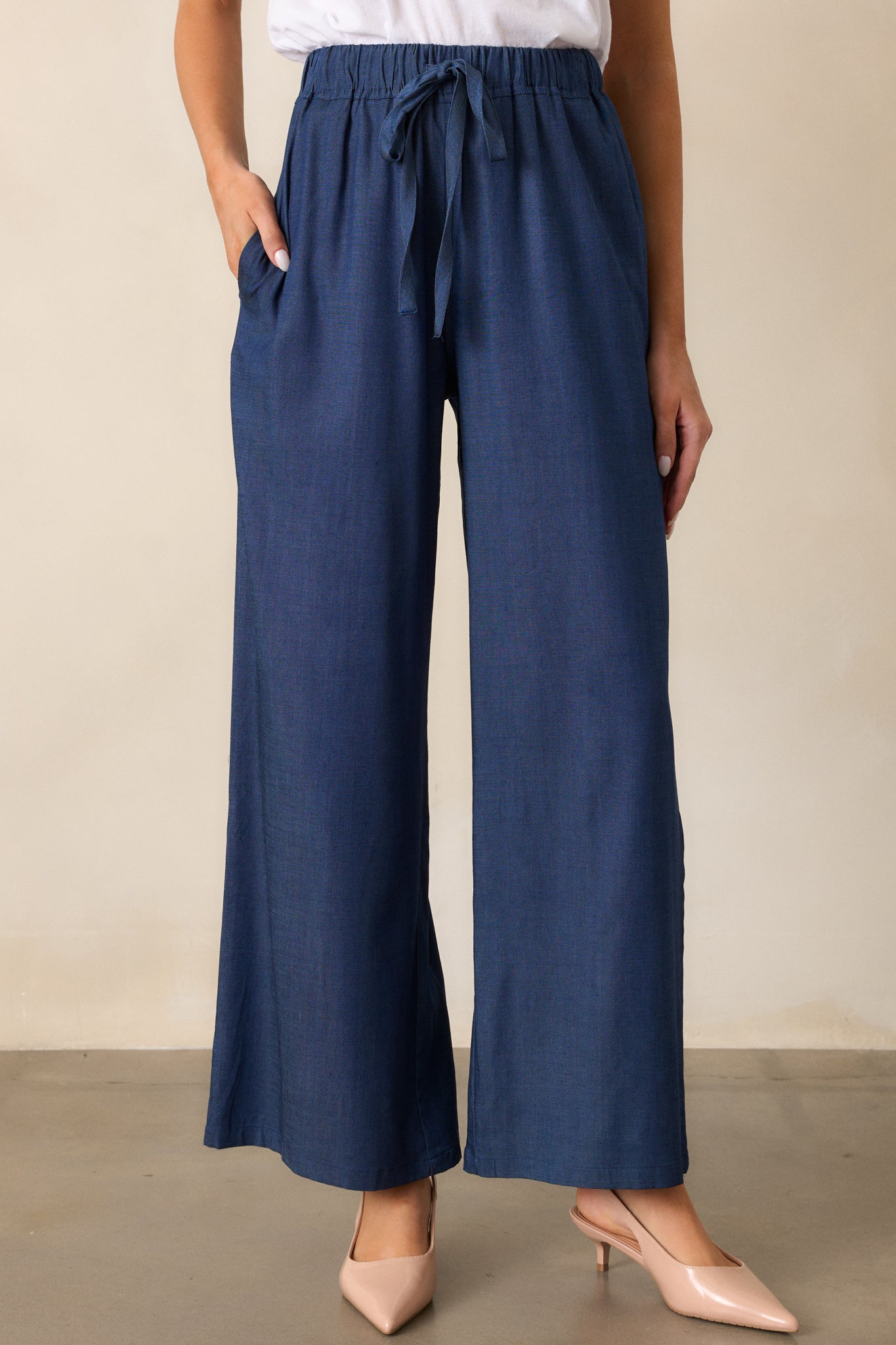 Dark Chambray Wide Leg Pants - All Bottoms | Red Dress Dark Chambray Wide Leg Pants - All Bottoms | Red Dress