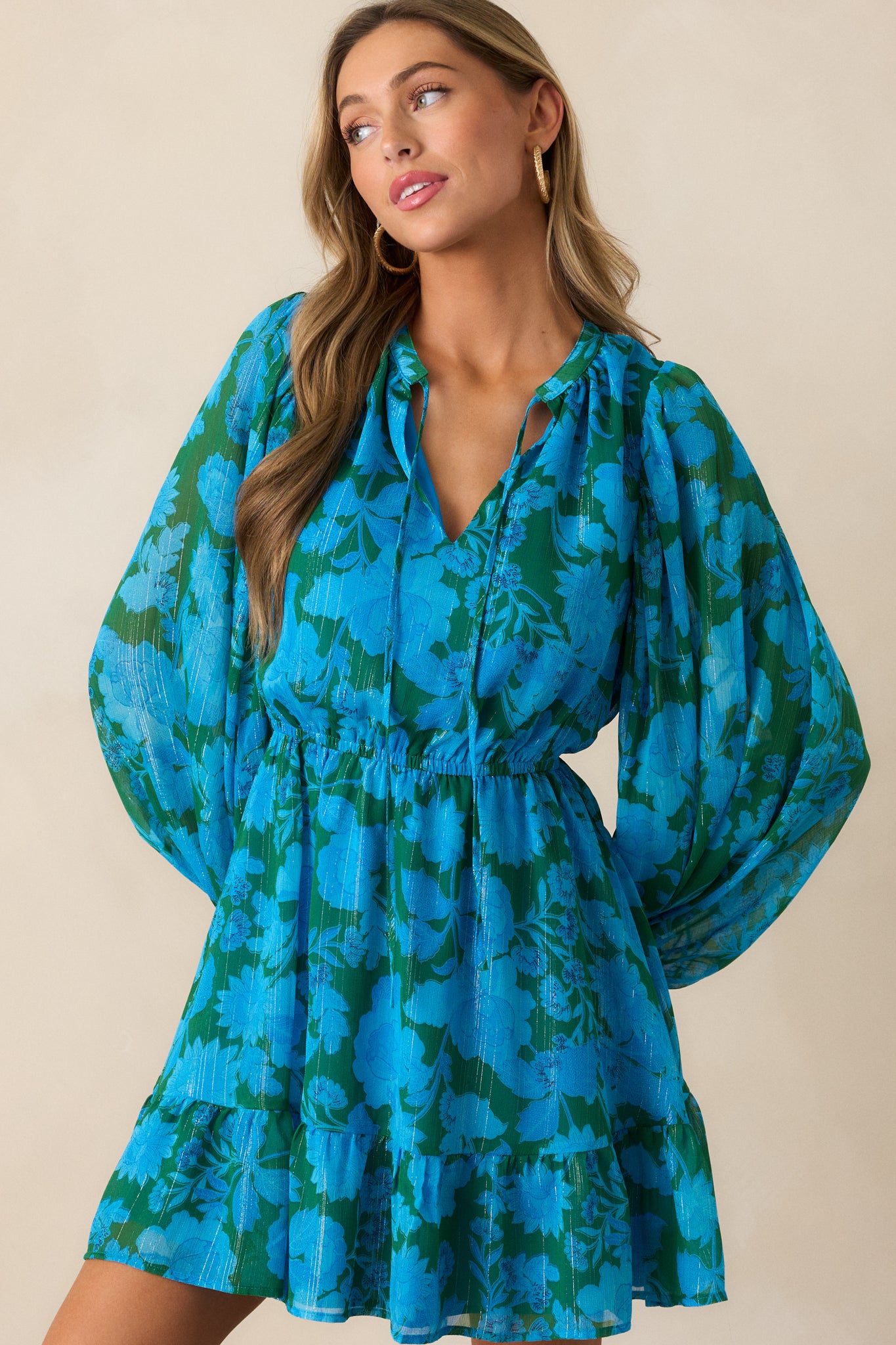 Soul On Fire Blue Floral Long Sleeve Mini Dress Soul On Fire Blue Floral Long Sleeve Mini Dress