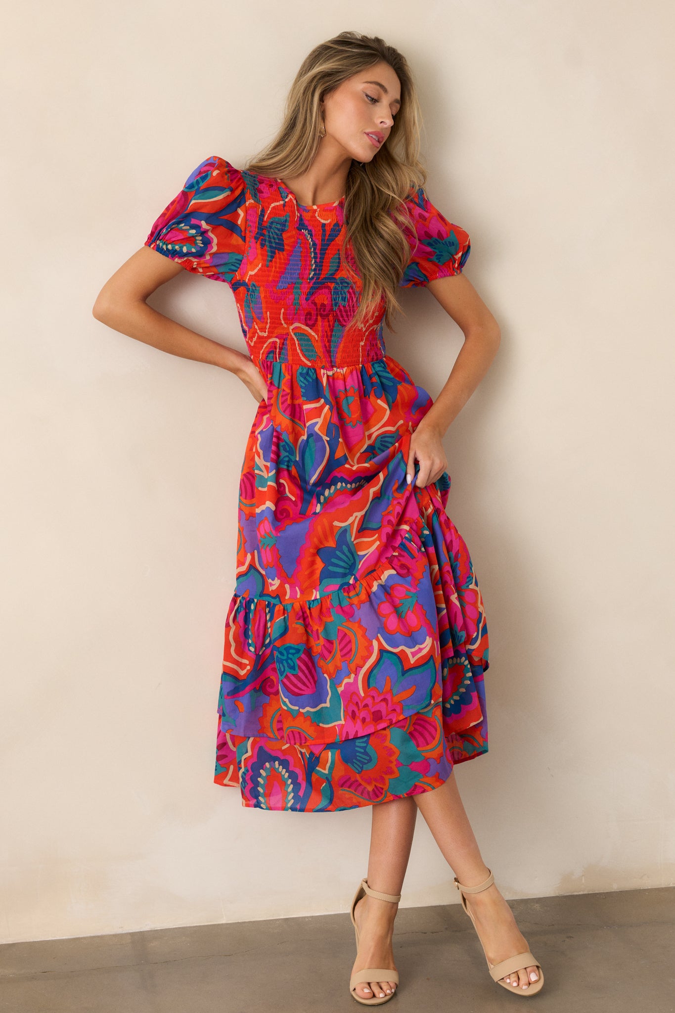 100% Cotton Orange Multi Print Maxi Dress - All Dresses | Red Dress 100% Cotton Orange Multi Print Maxi Dress - All Dresses | Red Dress