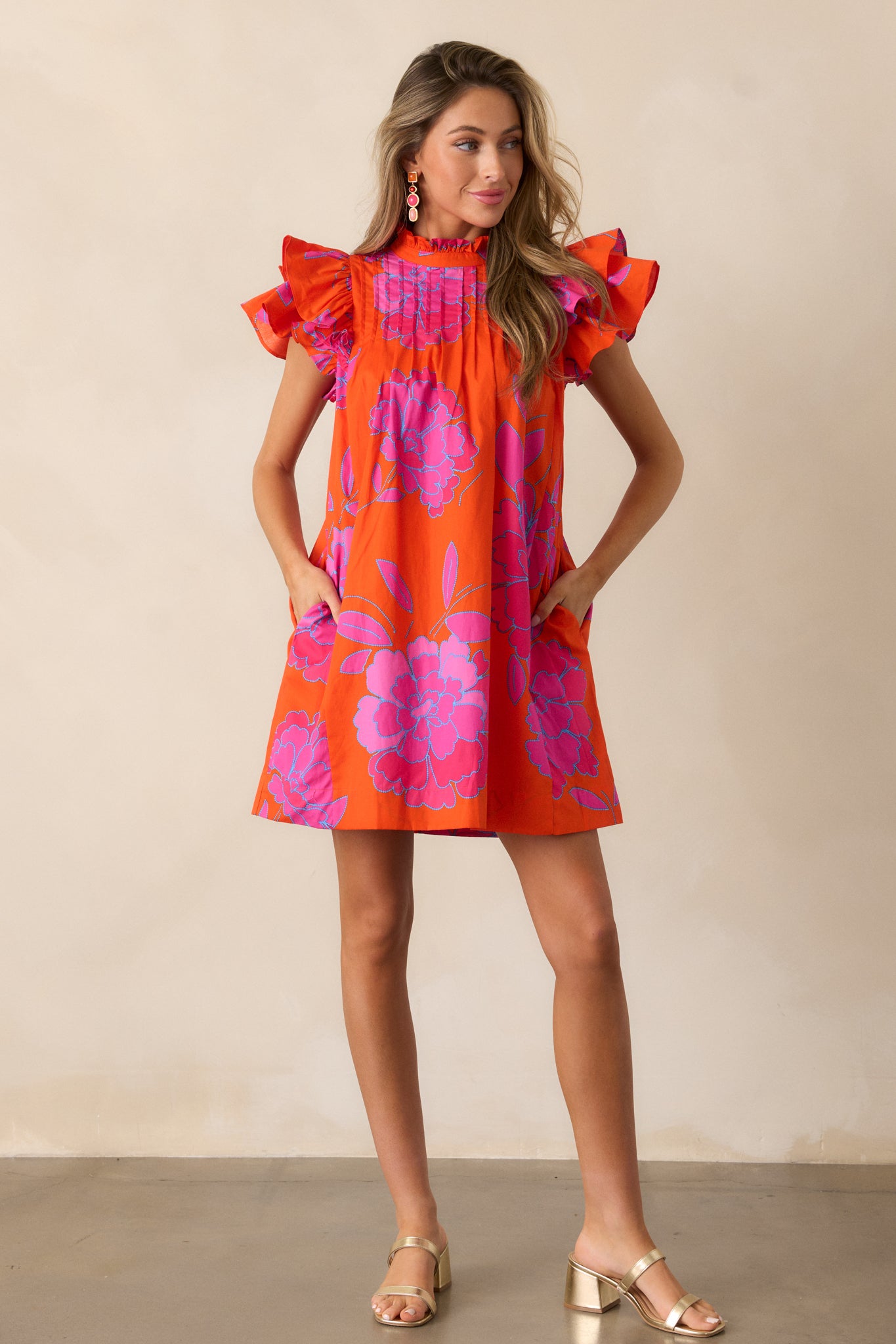 100% Cotton Orange Flutter Sleeve Mini Dress - All Dresses | Red Dress 100% Cotton Orange Flutter Sleeve Mini Dress - All Dresses | Red Dress