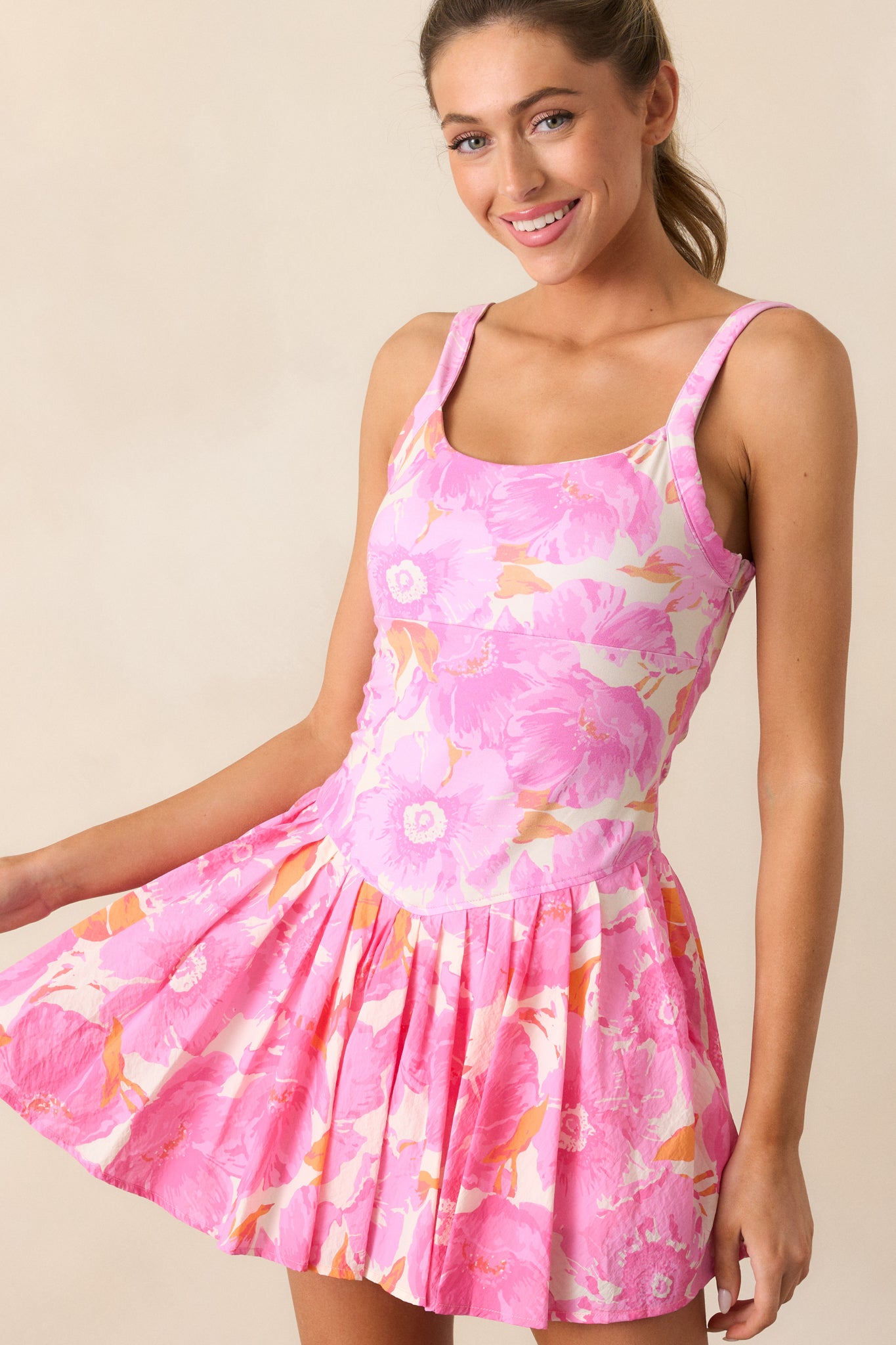 Hot Pink Floral Pleated Tennis Dress - All Dresses | Red Dress Hot Pink Floral Pleated Tennis Dress - All Dresses | Red Dress
