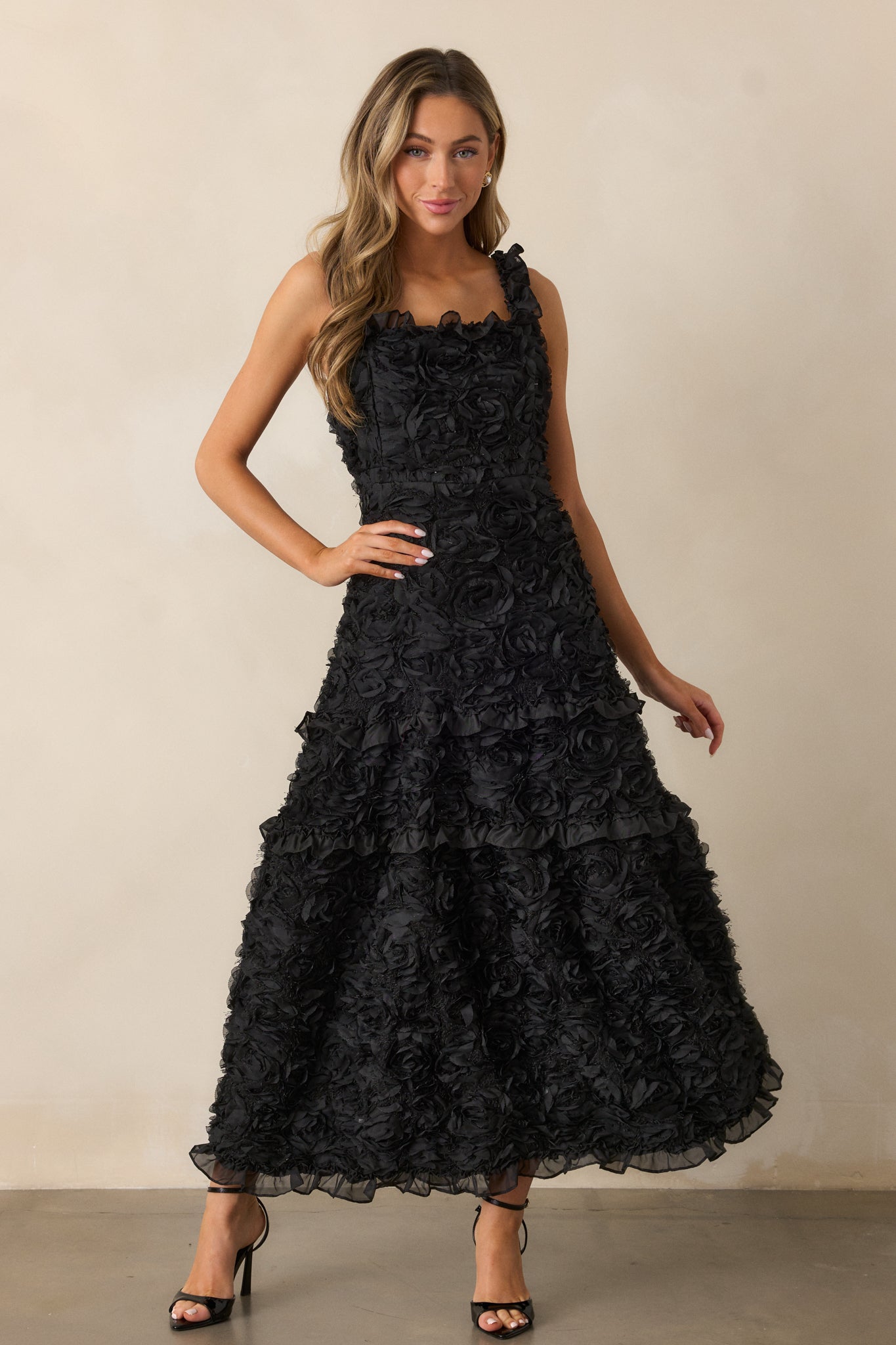 Black Floral Applique Maxi Dress - All Dresses | Red Dress Black Floral Applique Maxi Dress - All Dresses | Red Dress