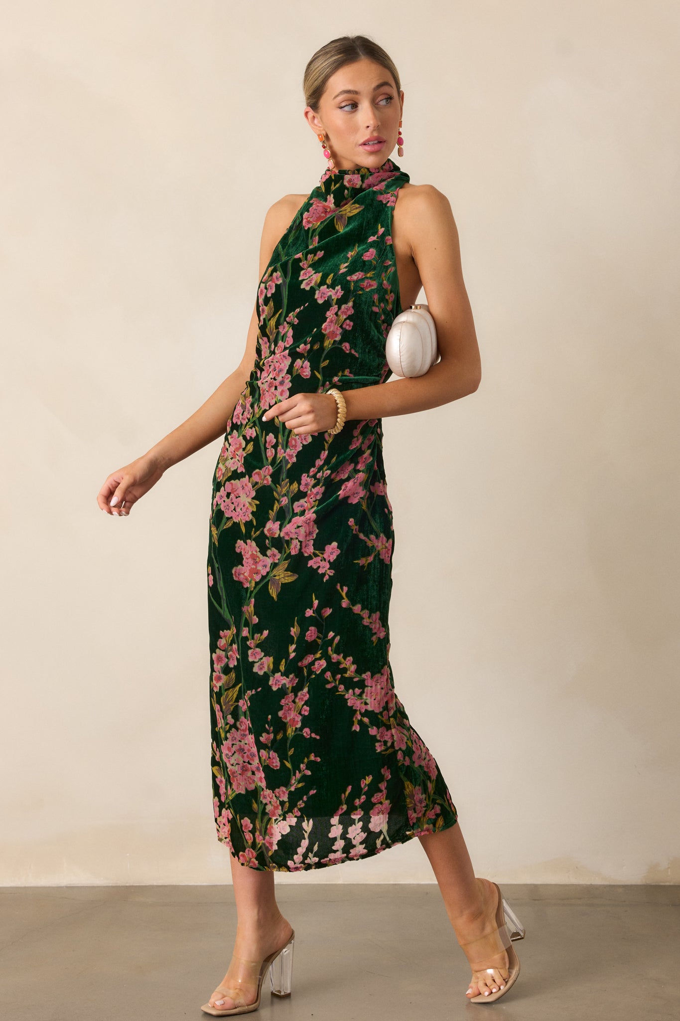 Never Better Emerald Green Floral Halter Maxi Dress Never Better Emerald Green Floral Halter Maxi Dress