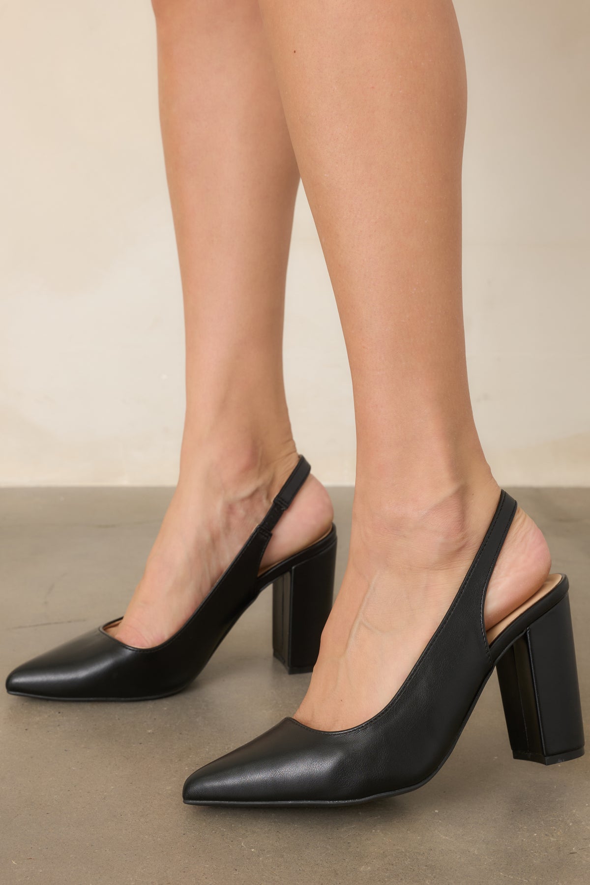 Raising the Standard Black Pointed Toe Slingback Block Heels