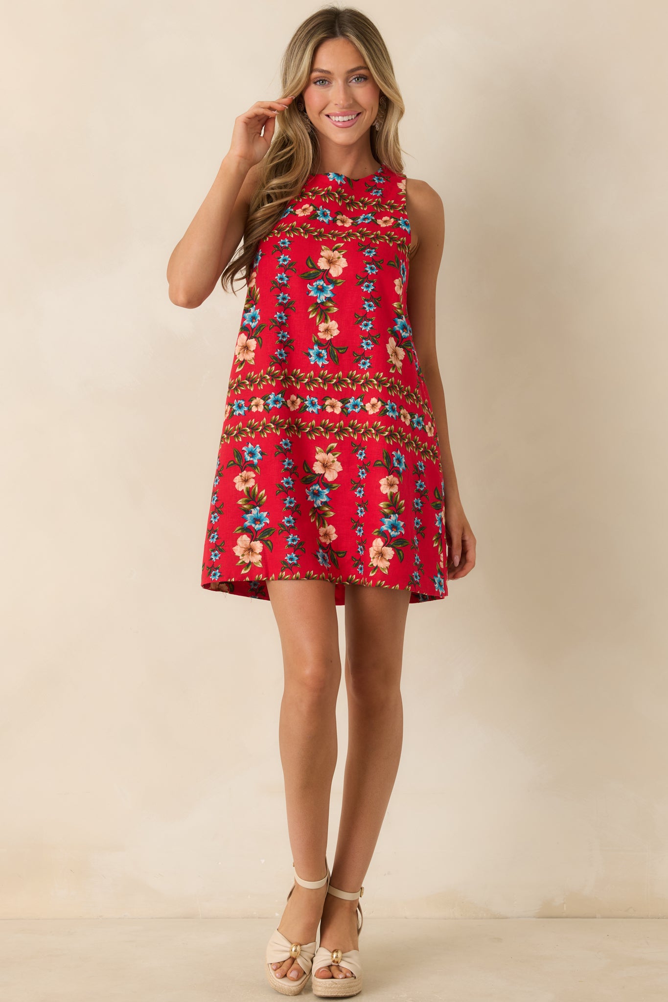 Women's Living for the Moment Red Multi Linen Blend Floral Mini Dress | Size: M Women's Living for the Moment Red Multi Linen Blend Floral Mini Dress | Size: M