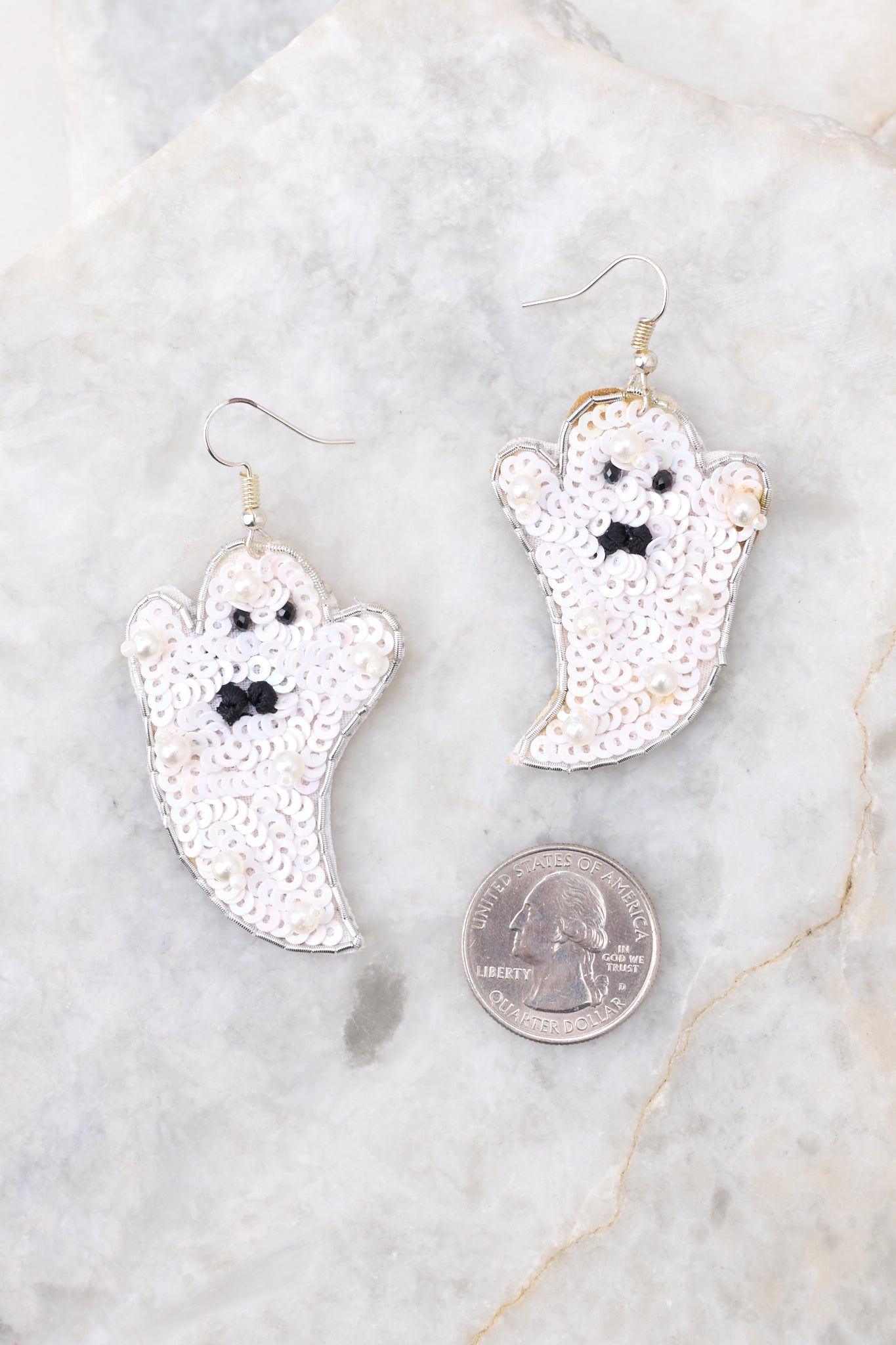 3 Trick Or Treat White Ghost Beaded Earrings at reddress.com