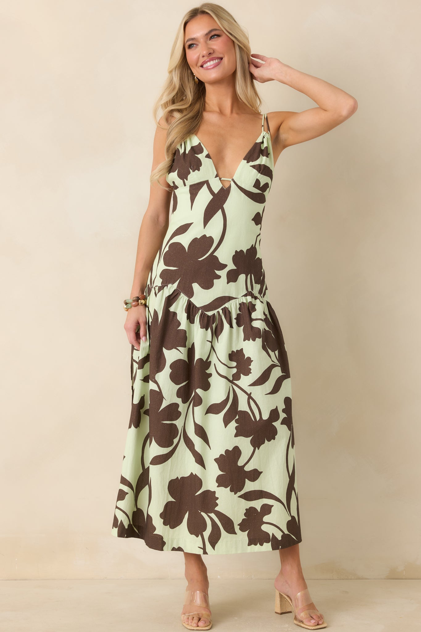Floral midi dress with soft cotton fabric and polished, easy midi-length shape.