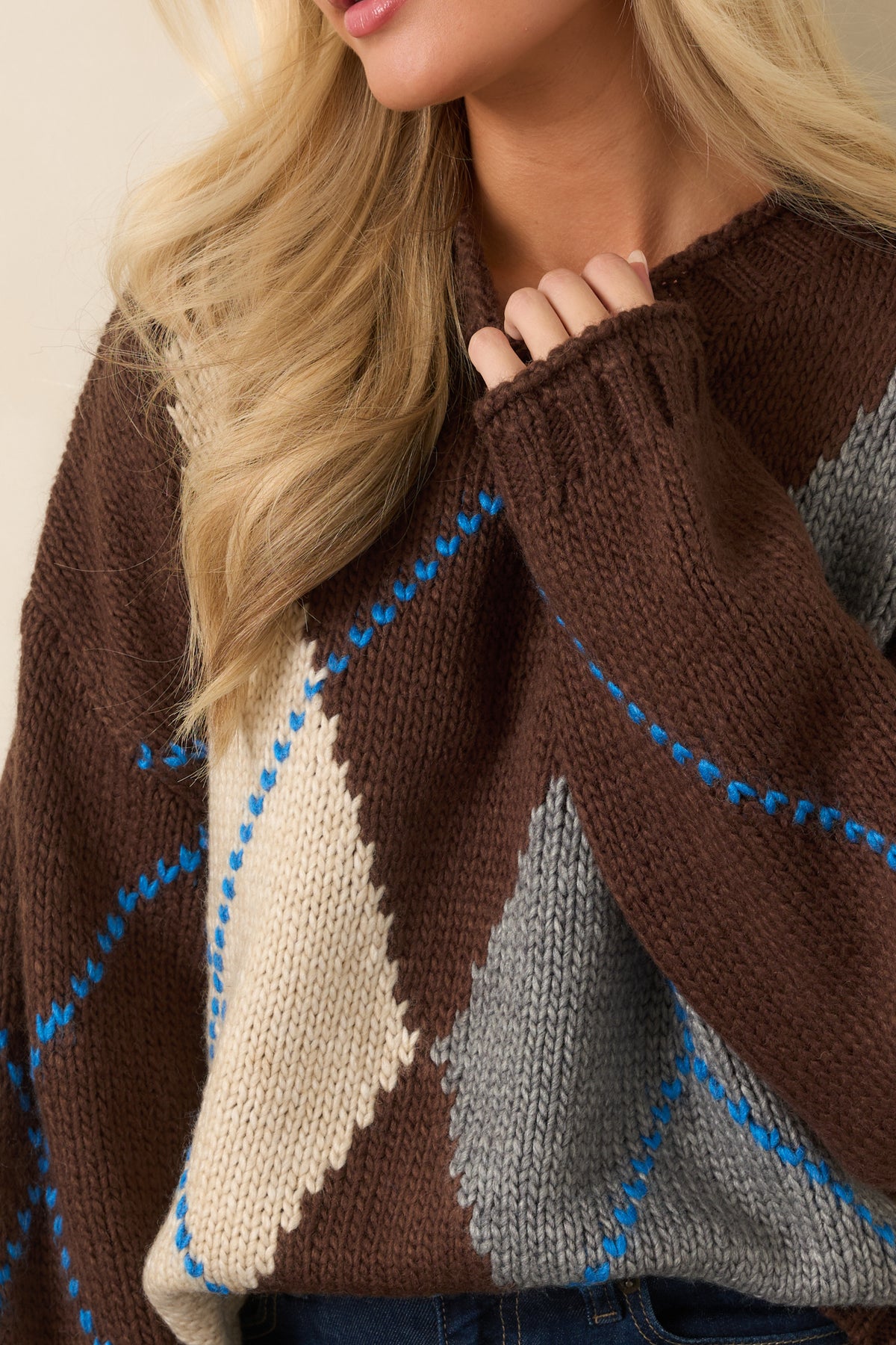 Perfectly Preppy Chocolate Brown Multi Argyle Knit Sweater