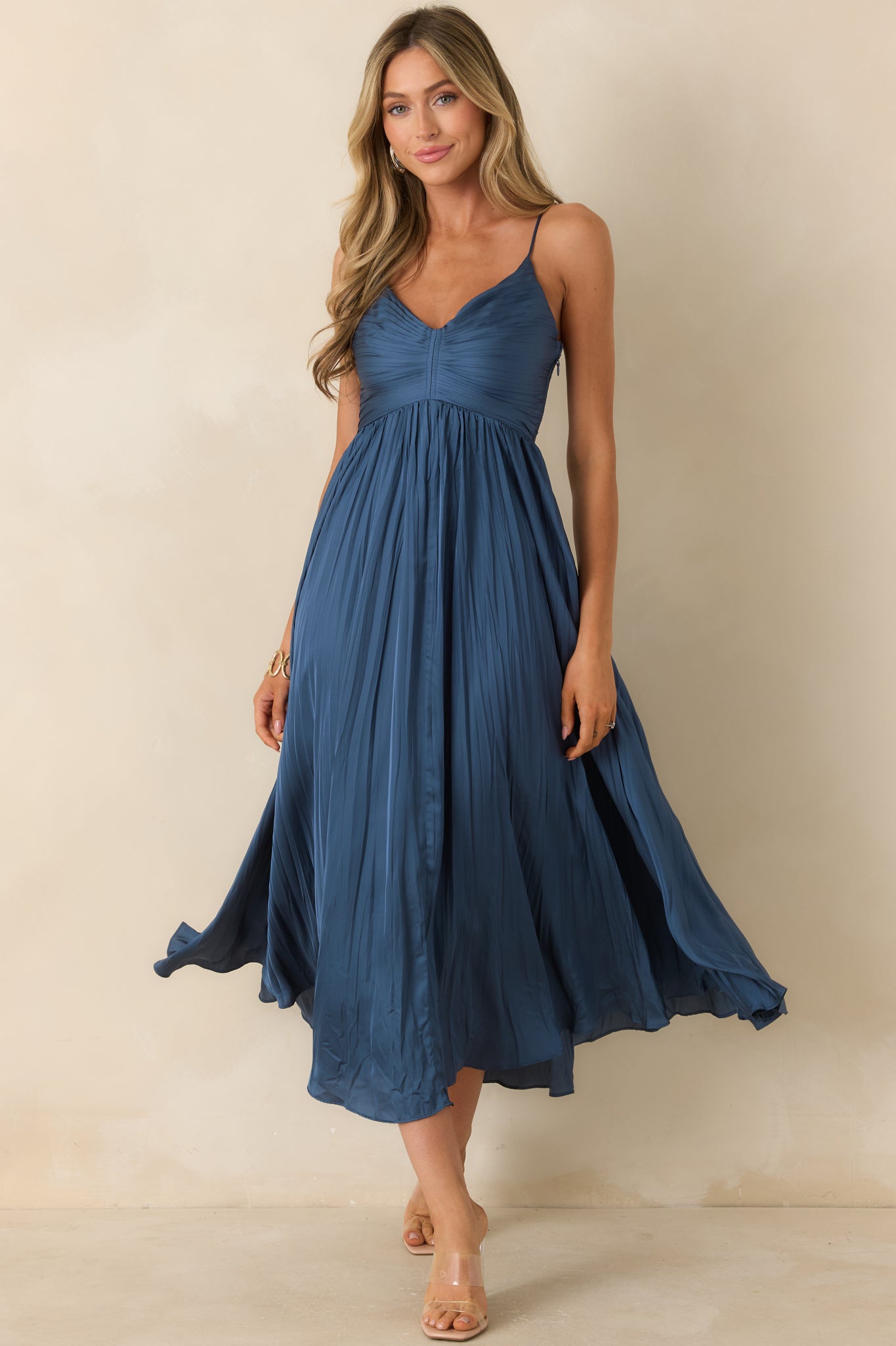ASTR The Label Maeve Navy Pleated Midi Dress ASTR The Label Maeve Navy Pleated Midi Dress
