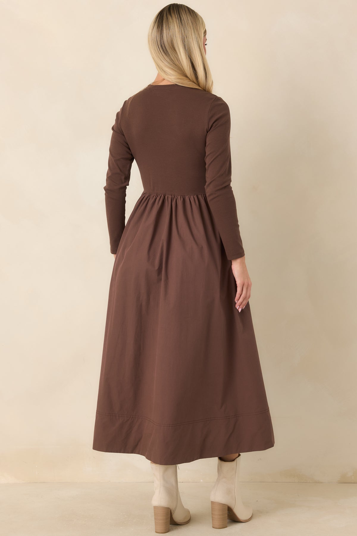 Prosperina Reese Chocolate Brown Cotton Long Sleeve Midi Dress