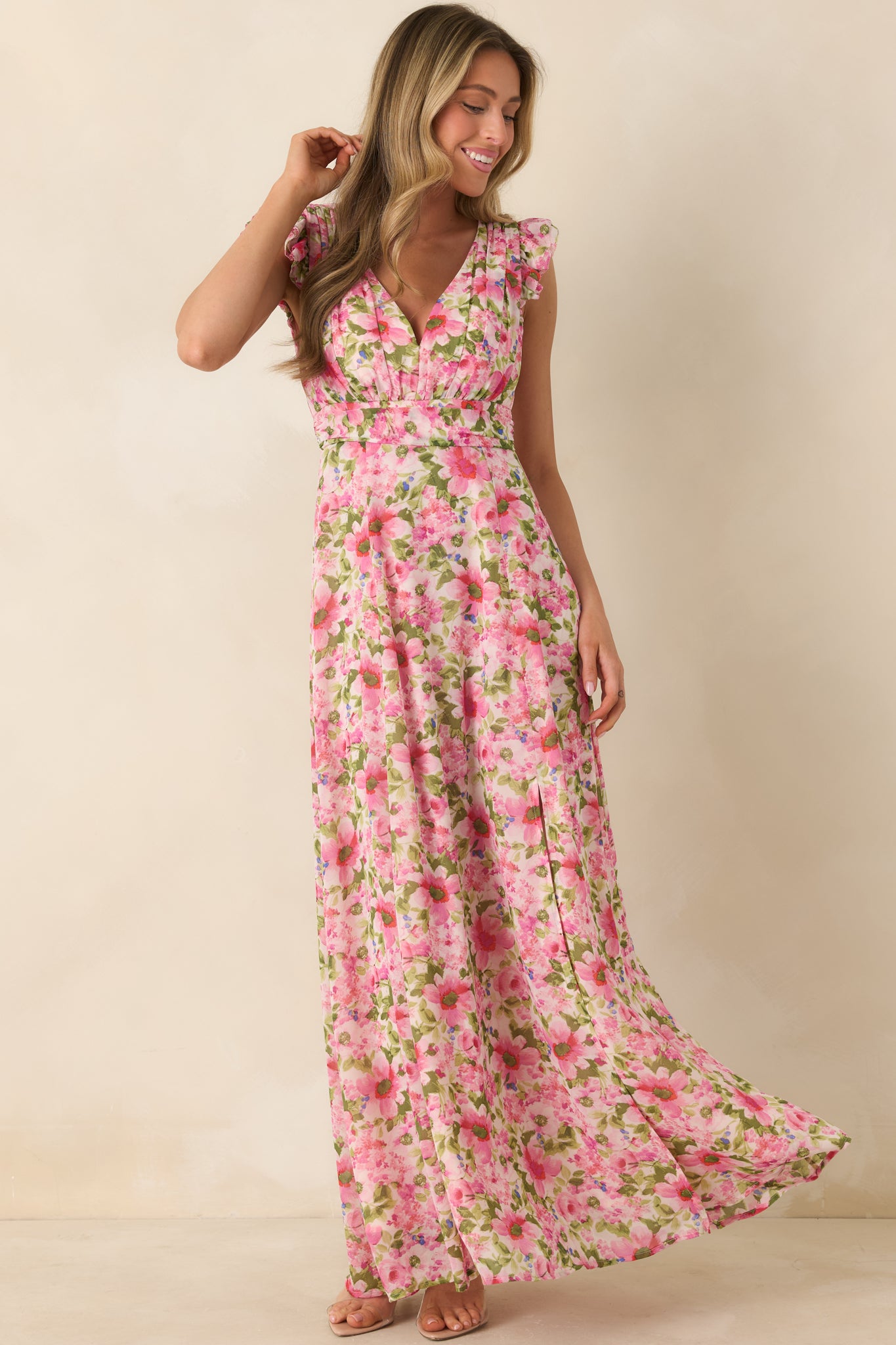 Dancing In The Sun Pink Floral Sleeveless Maxi Dress