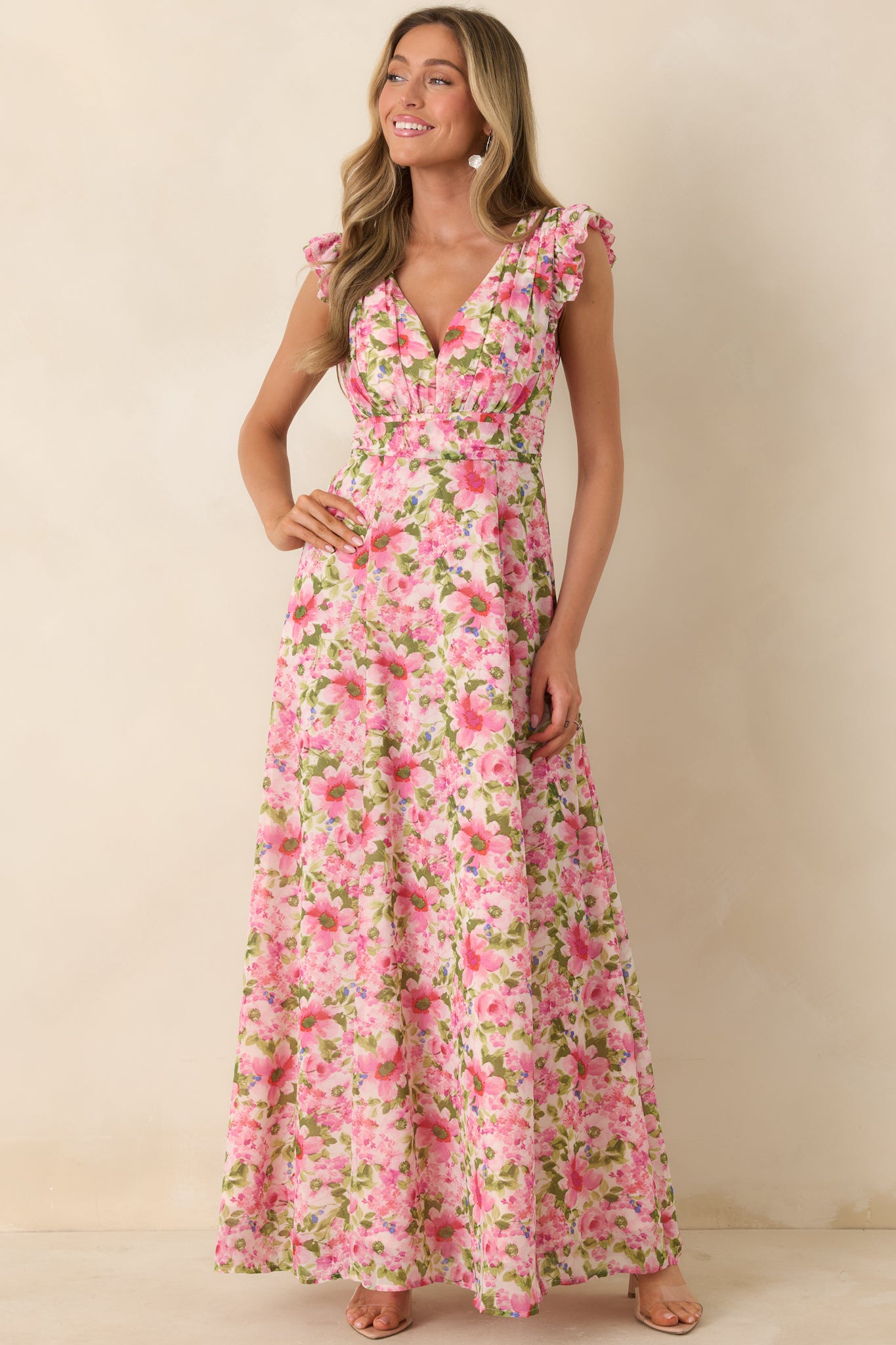 Dancing In The Sun Pink Floral Sleeveless Maxi Dress