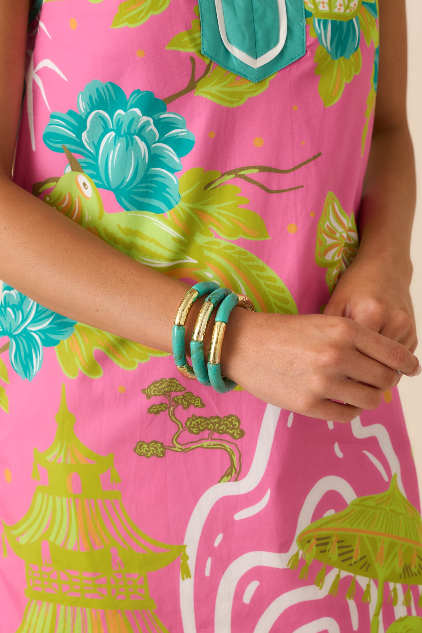 Women's Cabana Glow Turquoise & Gold Slim Beaded Stretch Bracelet | Red Dress Women's Cabana Glow Turquoise & Gold Slim Beaded Stretch Bracelet | Red Dress