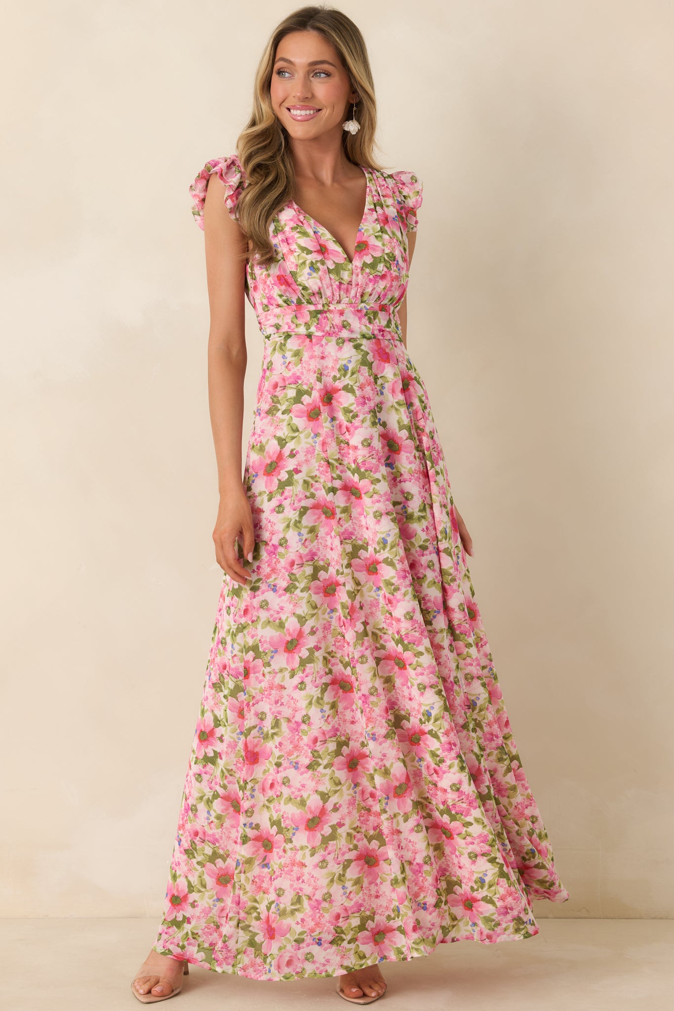 Dancing In The Sun Pink Floral Sleeveless Maxi Dress