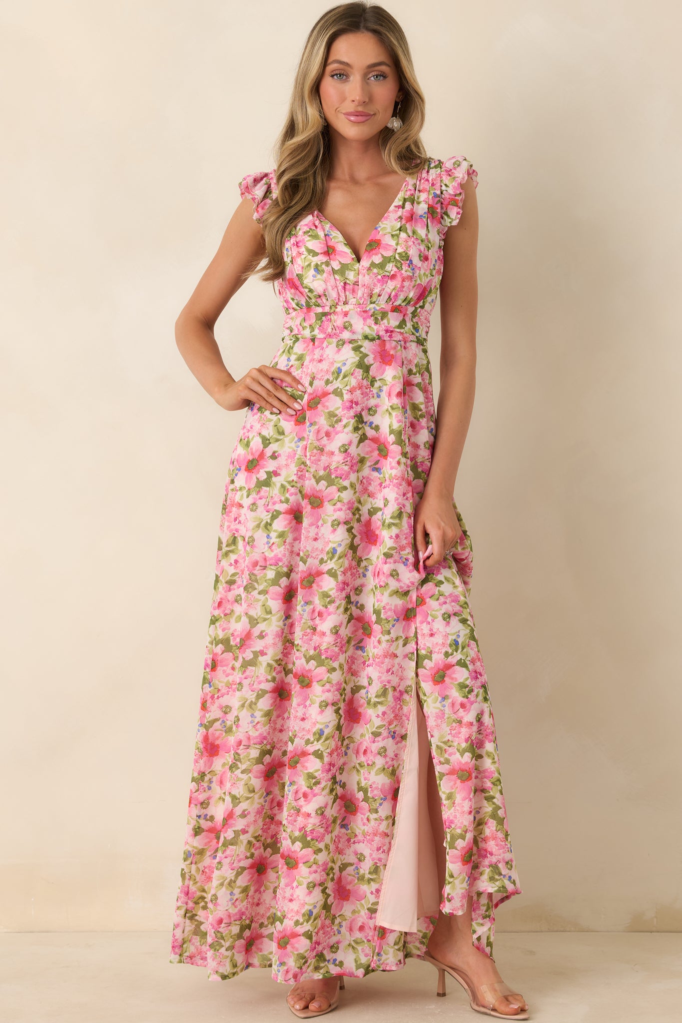 Dancing In The Sun Pink Floral Sleeveless Maxi Dress
