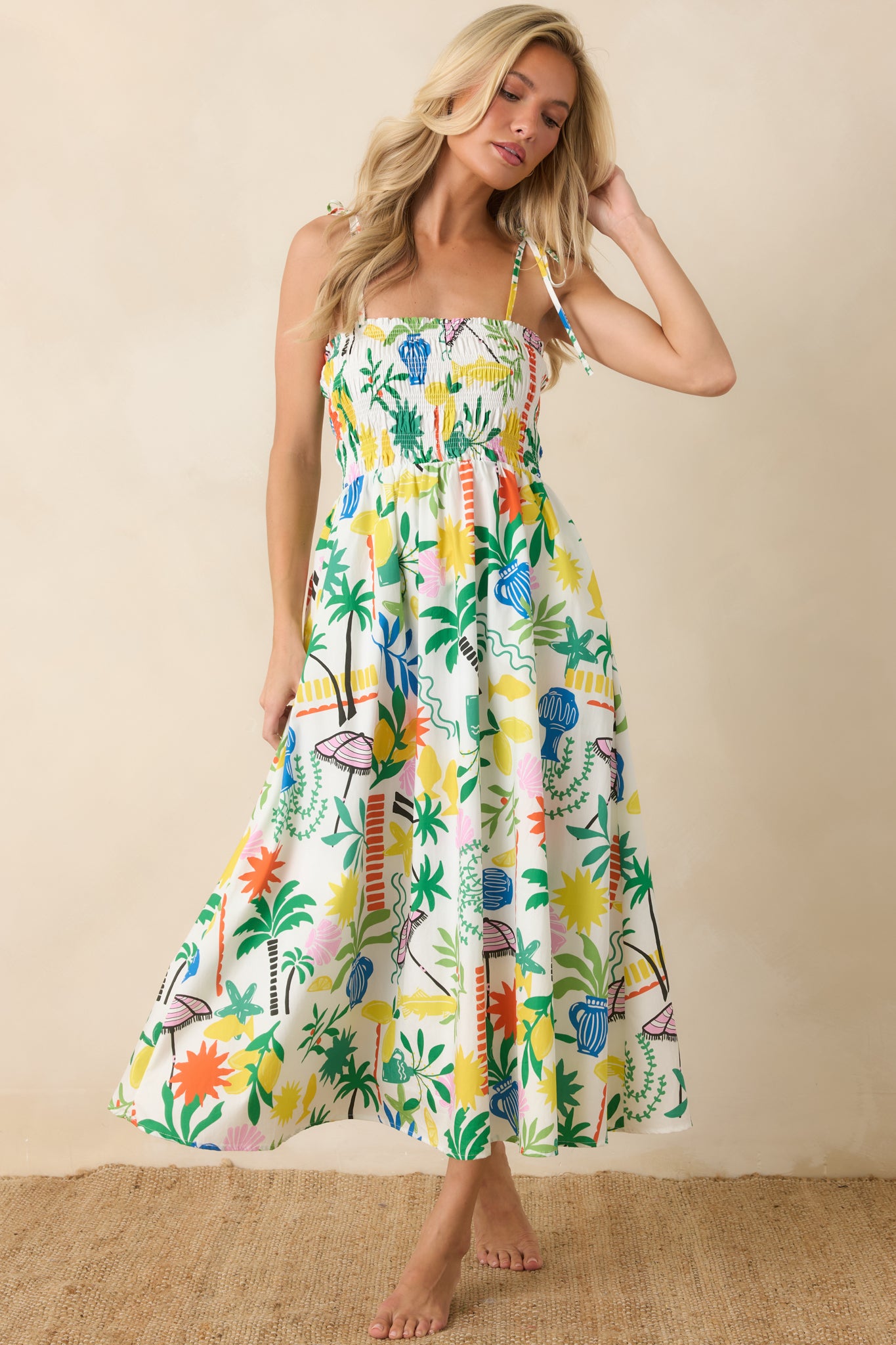 Paradisa Havana Multi Cotton Coastal Resort Midi Dress | Red Dress