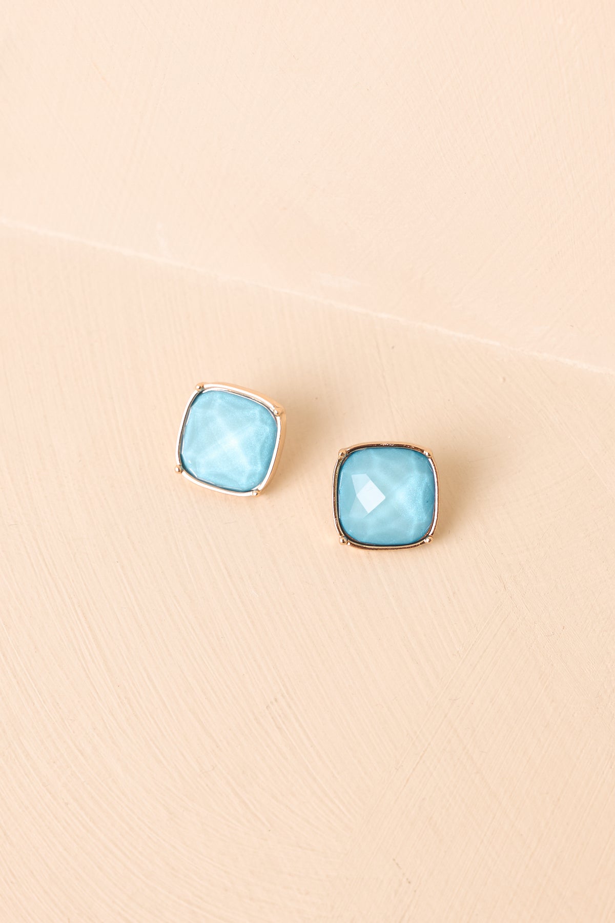 Too Cute To Cancel Gold & Light Blue Square Stud Earrings