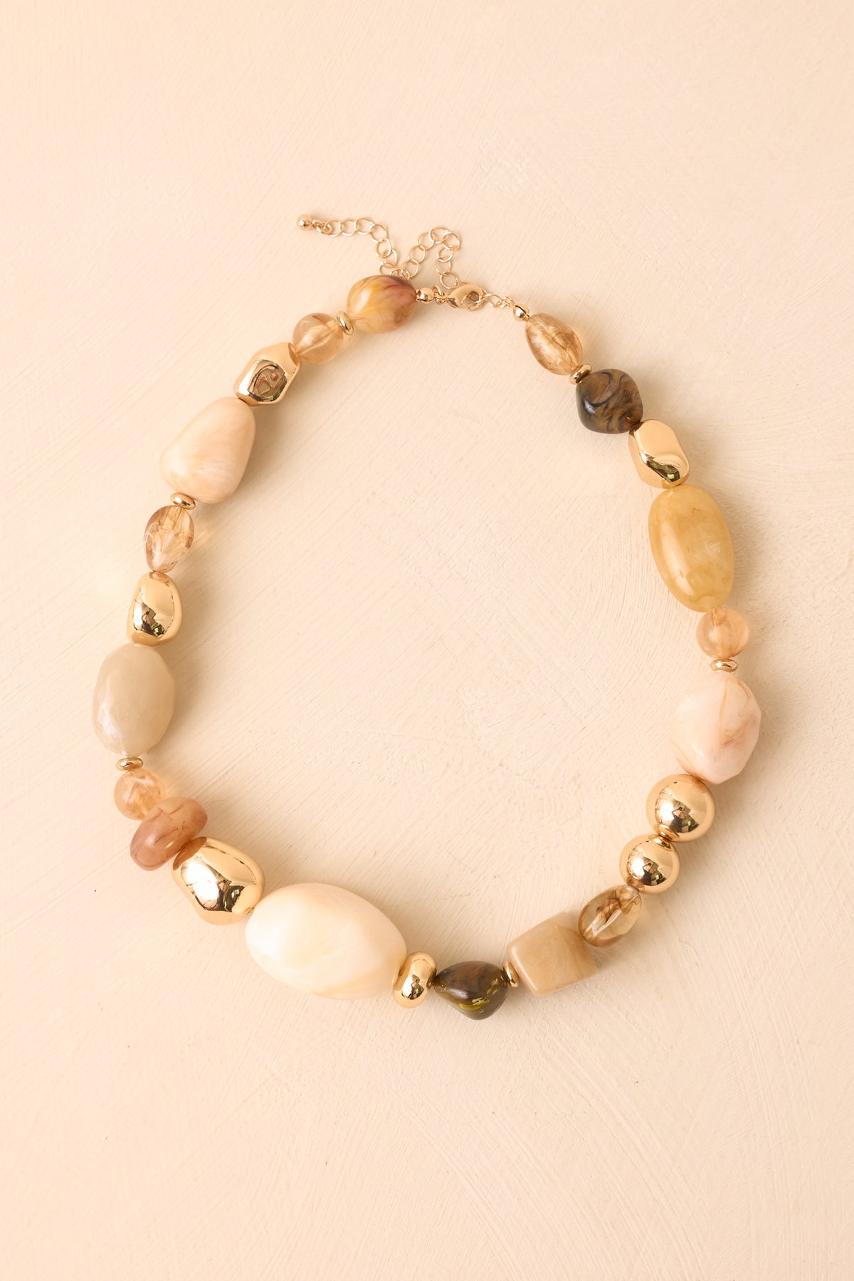 The Art of It Gold & Beige Multi Mixed Bead Statement Necklace
