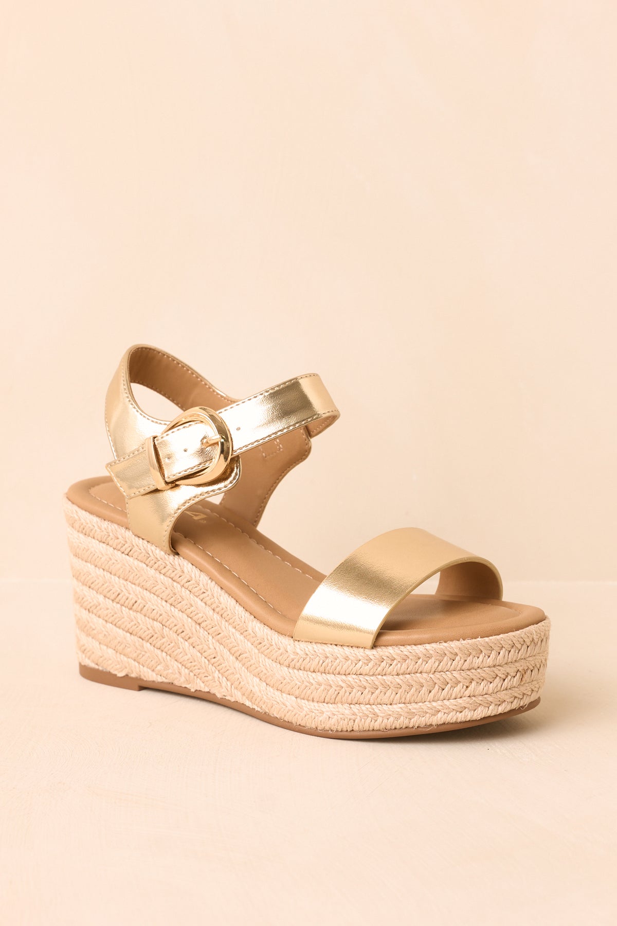 Island Arrival Gold Faux Leather Platform Espadrille Sandals