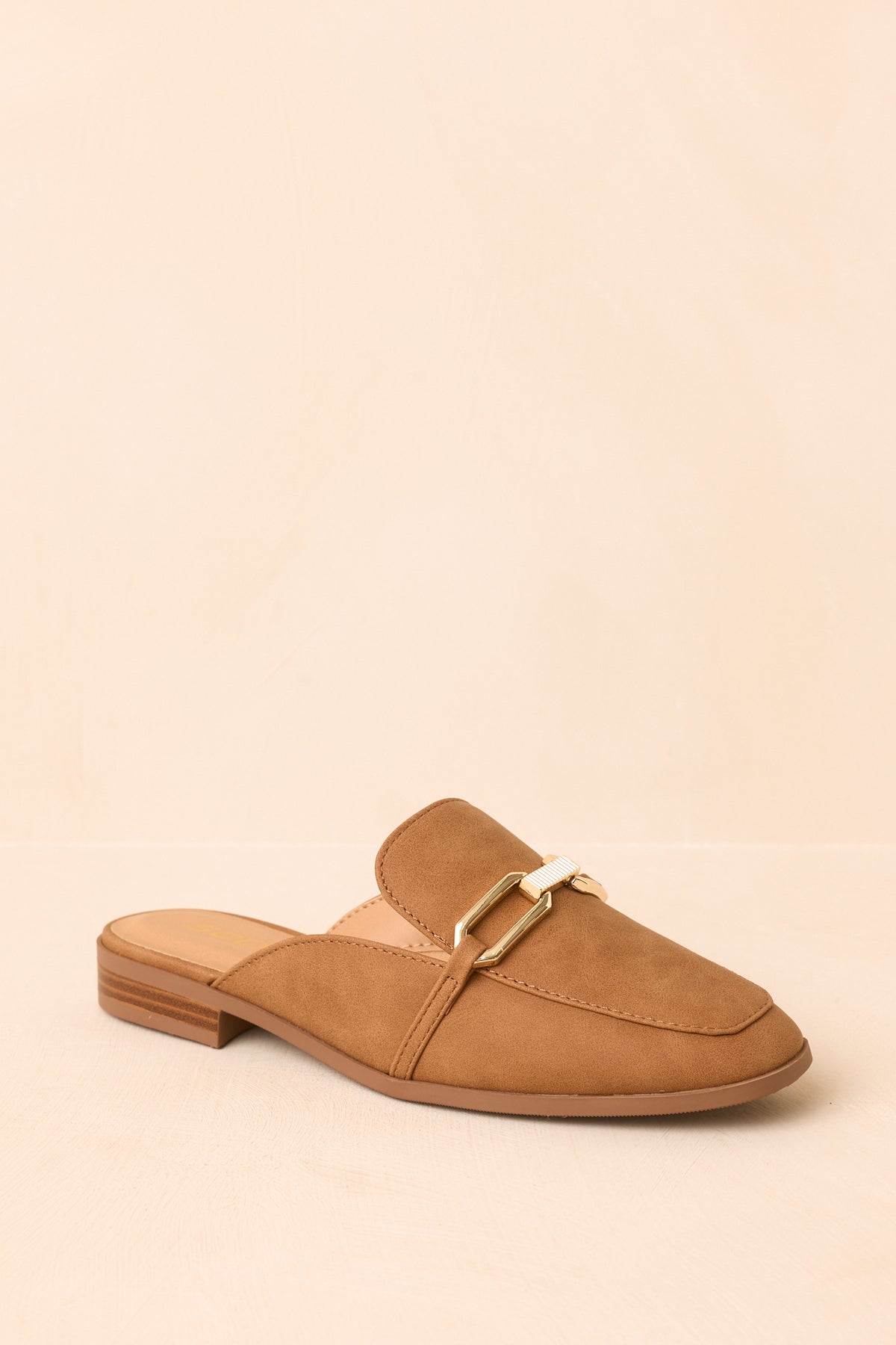 Going First Class Tan Faux Leather Mule Loafers