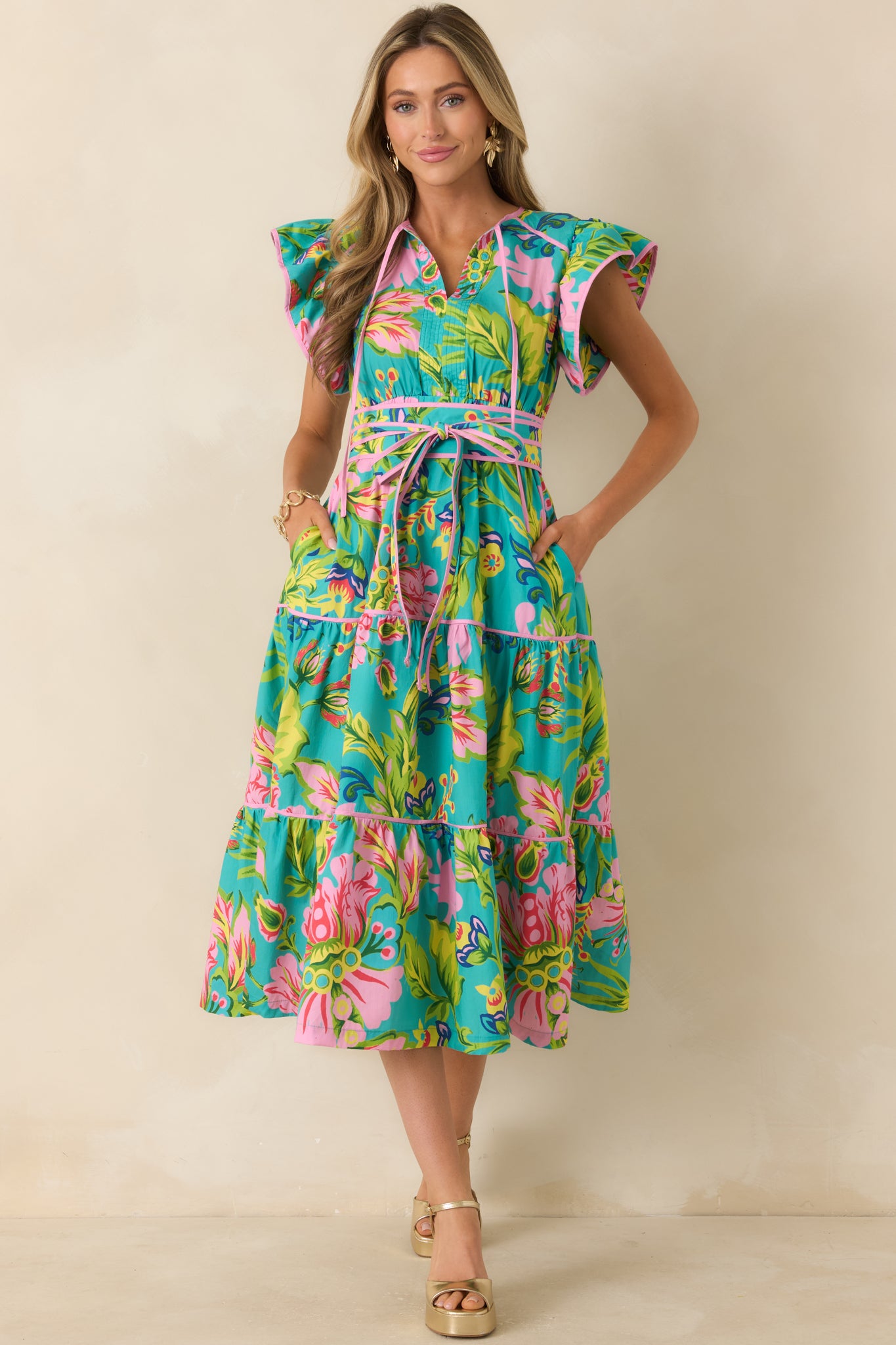 Women's Leighton Jade Multi Tropical Floral Cotton Midi Dress | Size: S | Red Dress Women's Leighton Jade Multi Tropical Floral Cotton Midi Dress | Size: S | Red Dress