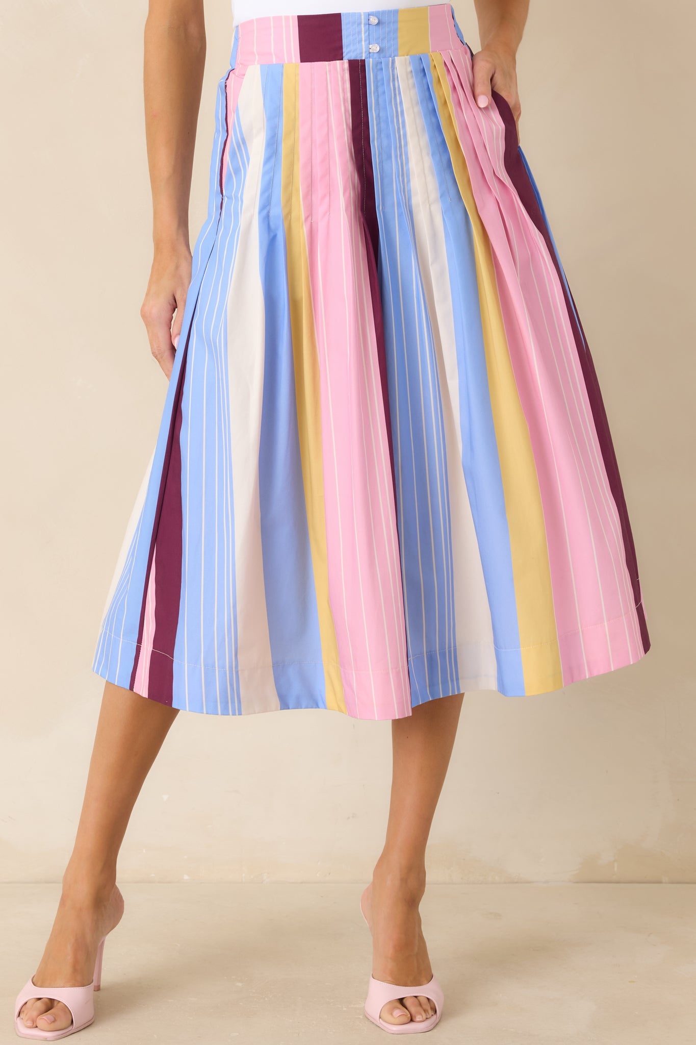 Women's You Noticed Multi Stripe Cotton Pleated Midi Skirt | Size: S