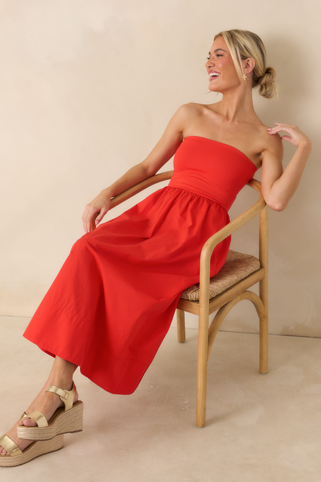 Women's Sunsought Poppy Red Strapless Midi Dress | Size: M | Red Dress Women's Sunsought Poppy Red Strapless Midi Dress | Size: M | Red Dress